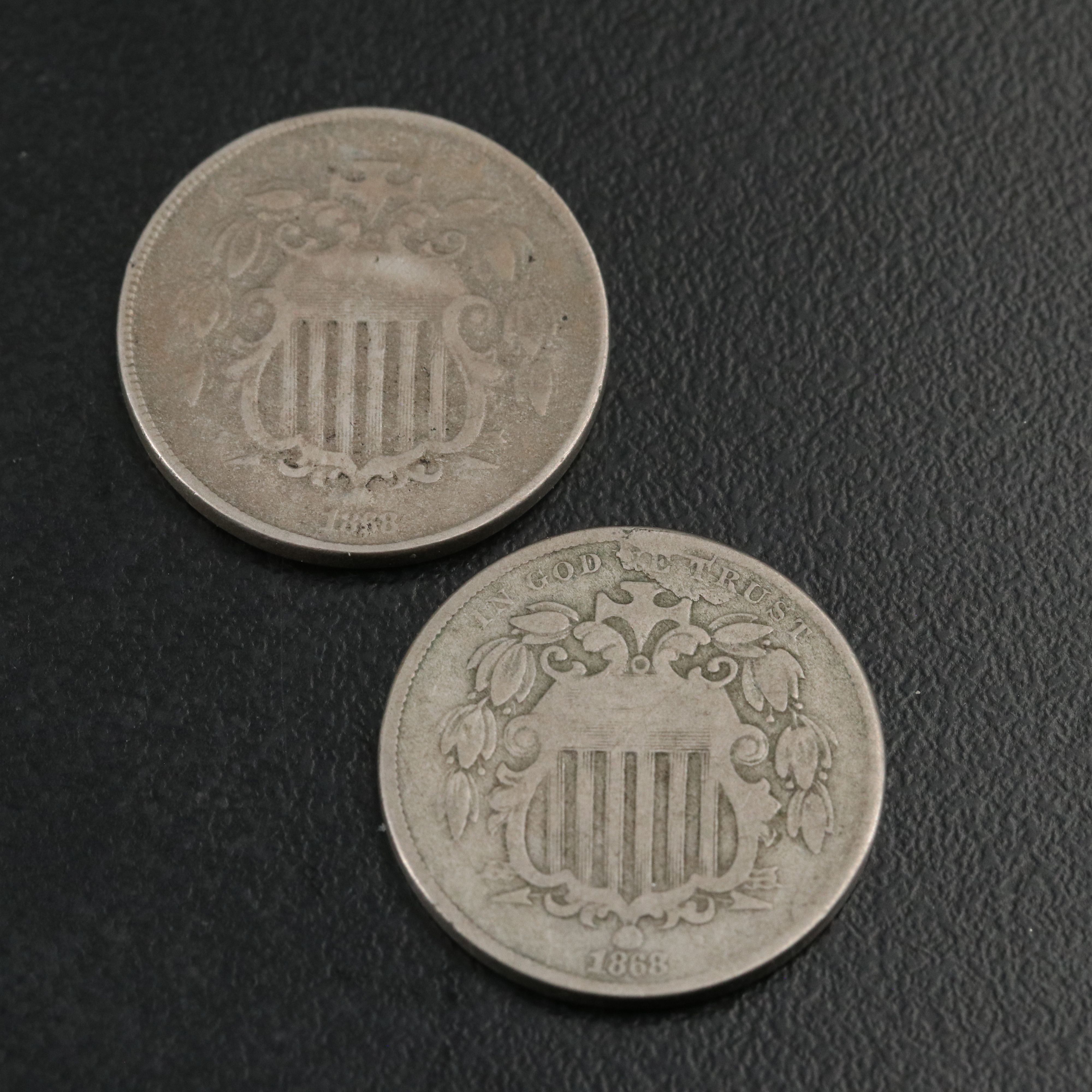 Seven 1868  Shield Nickels