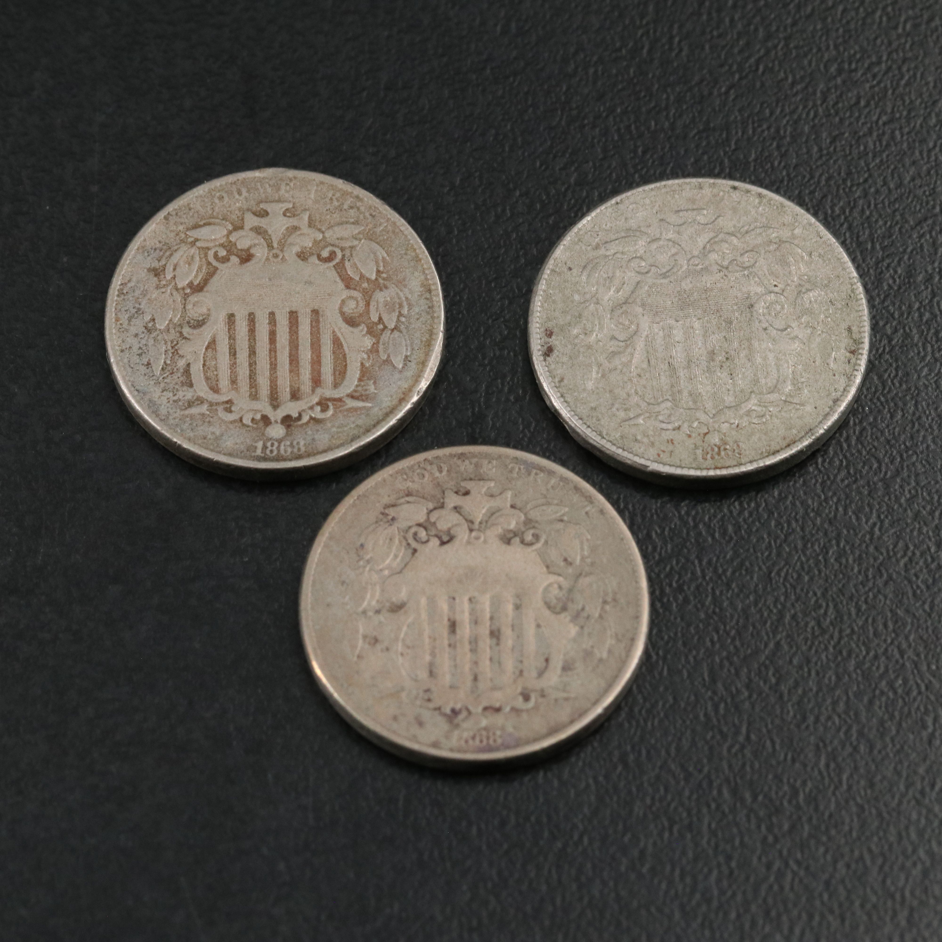 Seven 1868  Shield Nickels