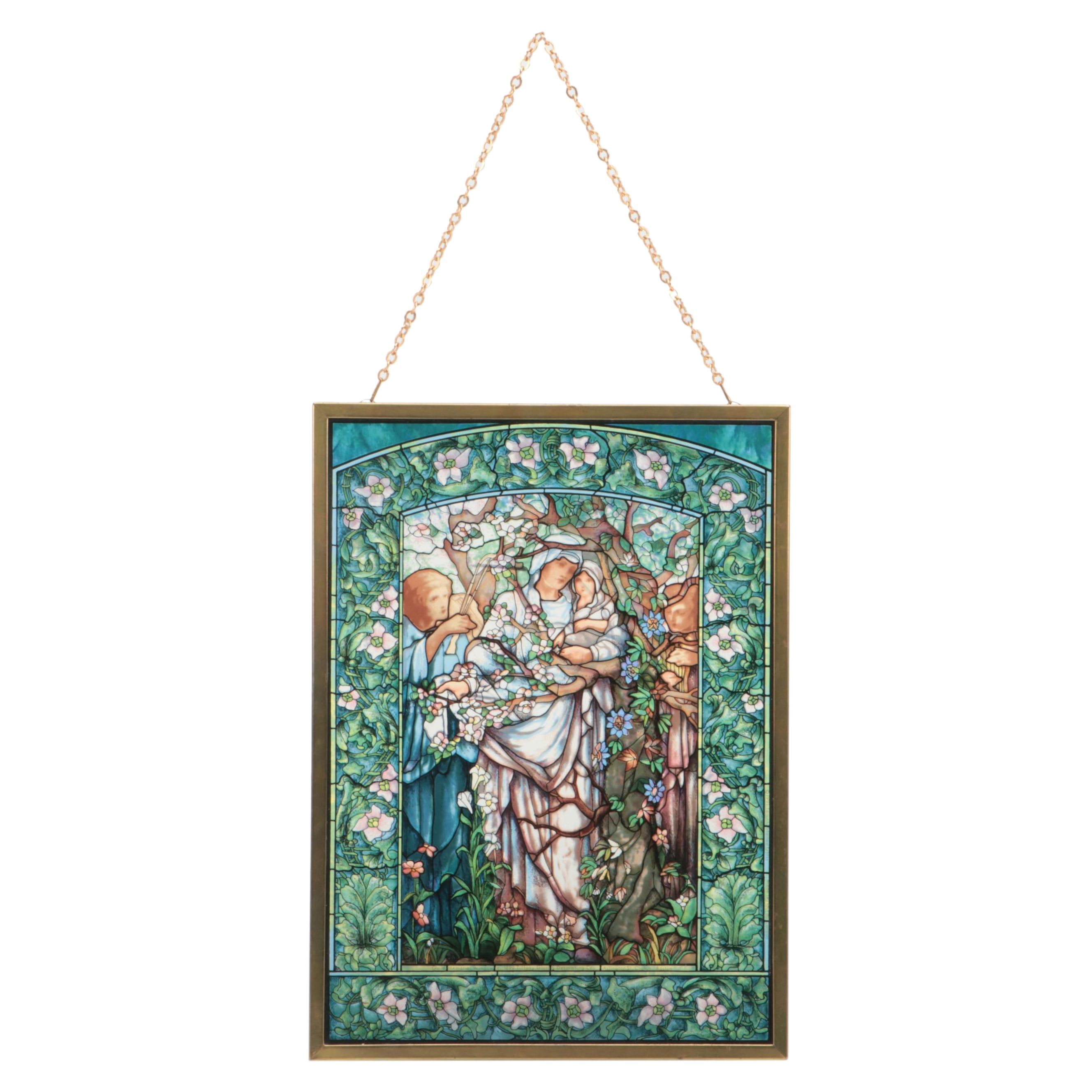 Transfer Printed Glass After Tiffany Glass & Decorating "Madonna of the Flowers"
