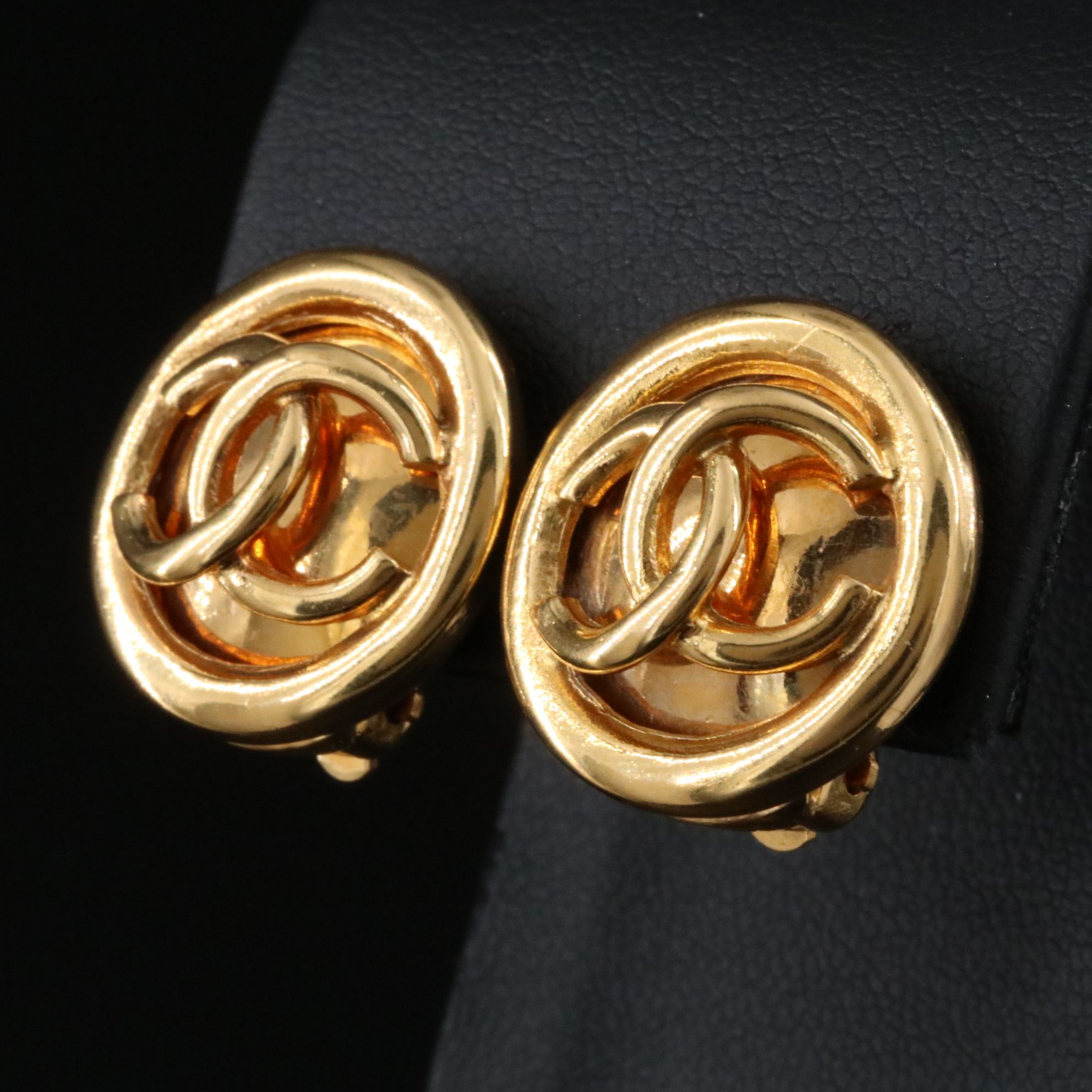 Chanel CC Button Clip Earrings
