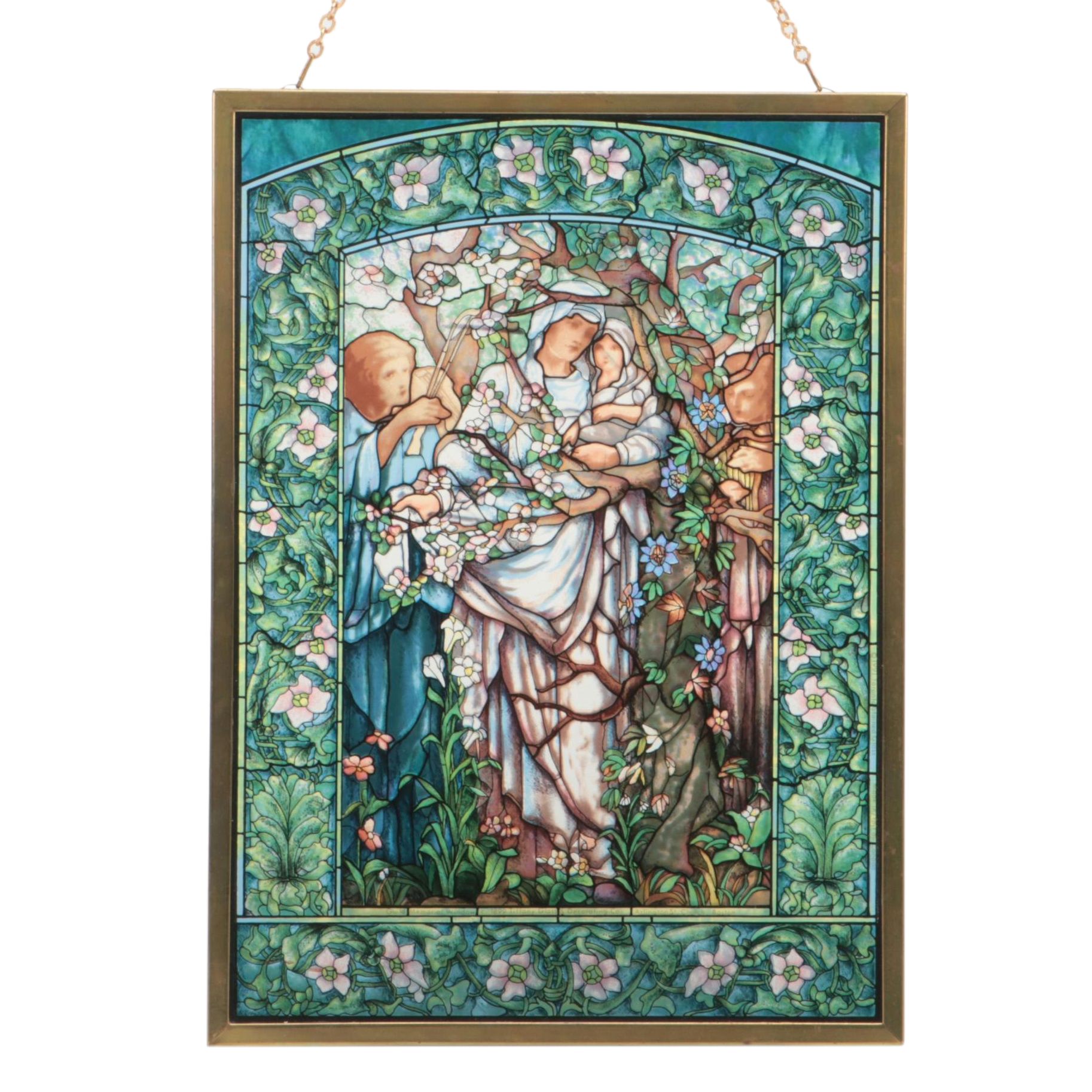 Transfer Printed Glass After Tiffany Glass & Decorating "Madonna of the Flowers"