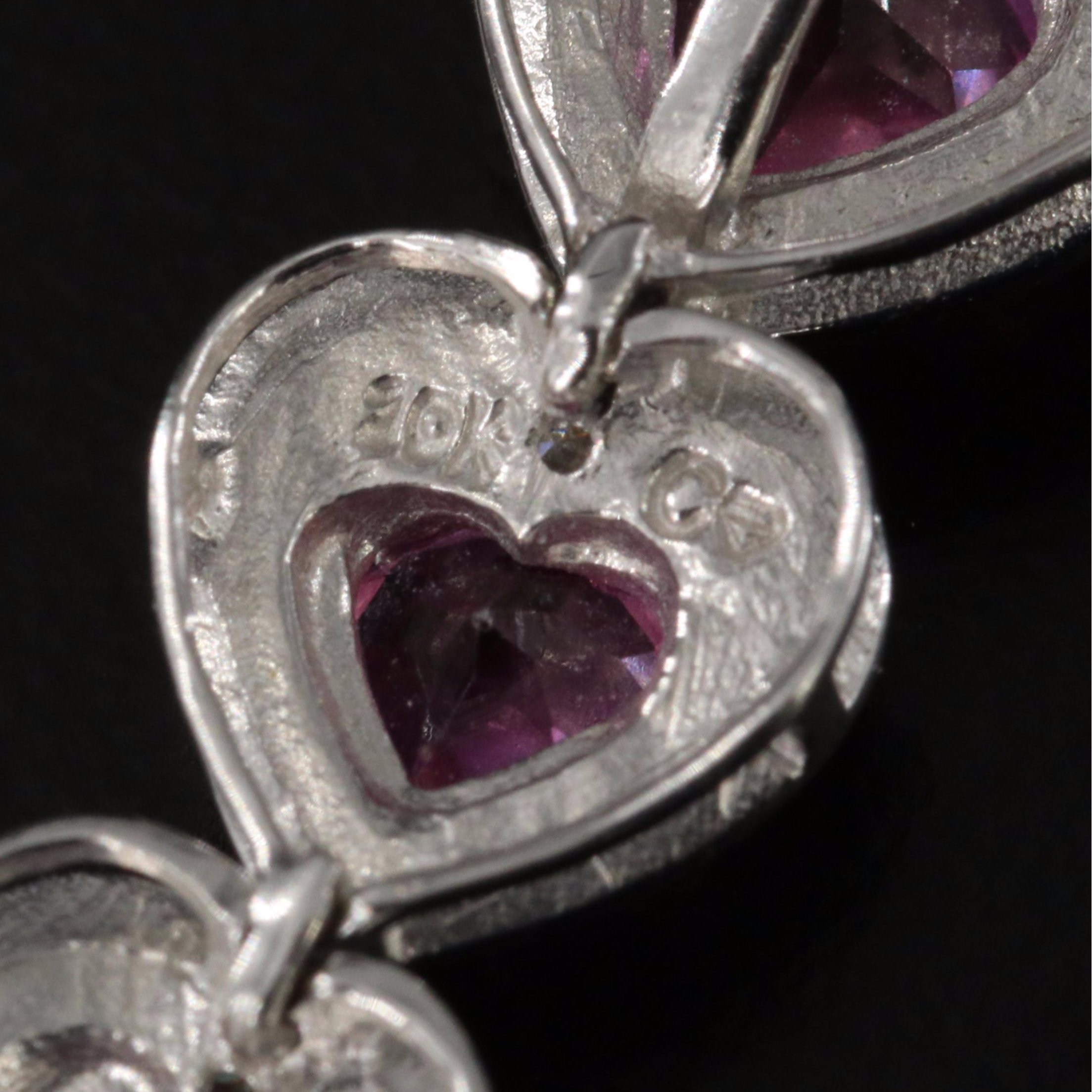10K Pink Sapphire and Diamond Graduated Heart Pendant on 14K Station Necklace