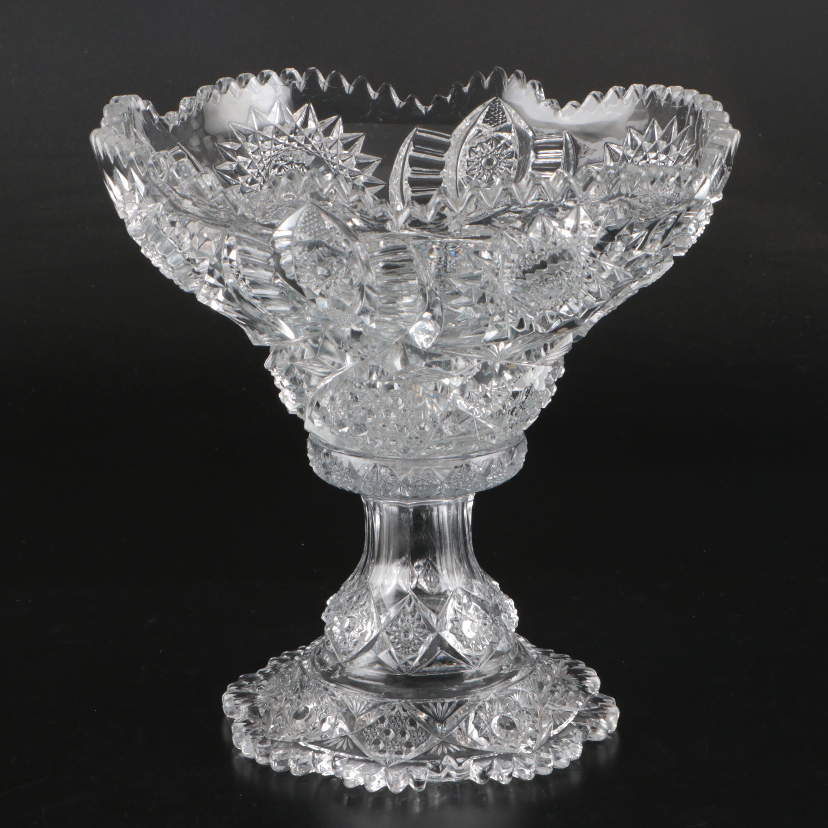 American Brilliant Style Glass Punch Bowl and Pitchers, Late 19th/ Early 20th C.