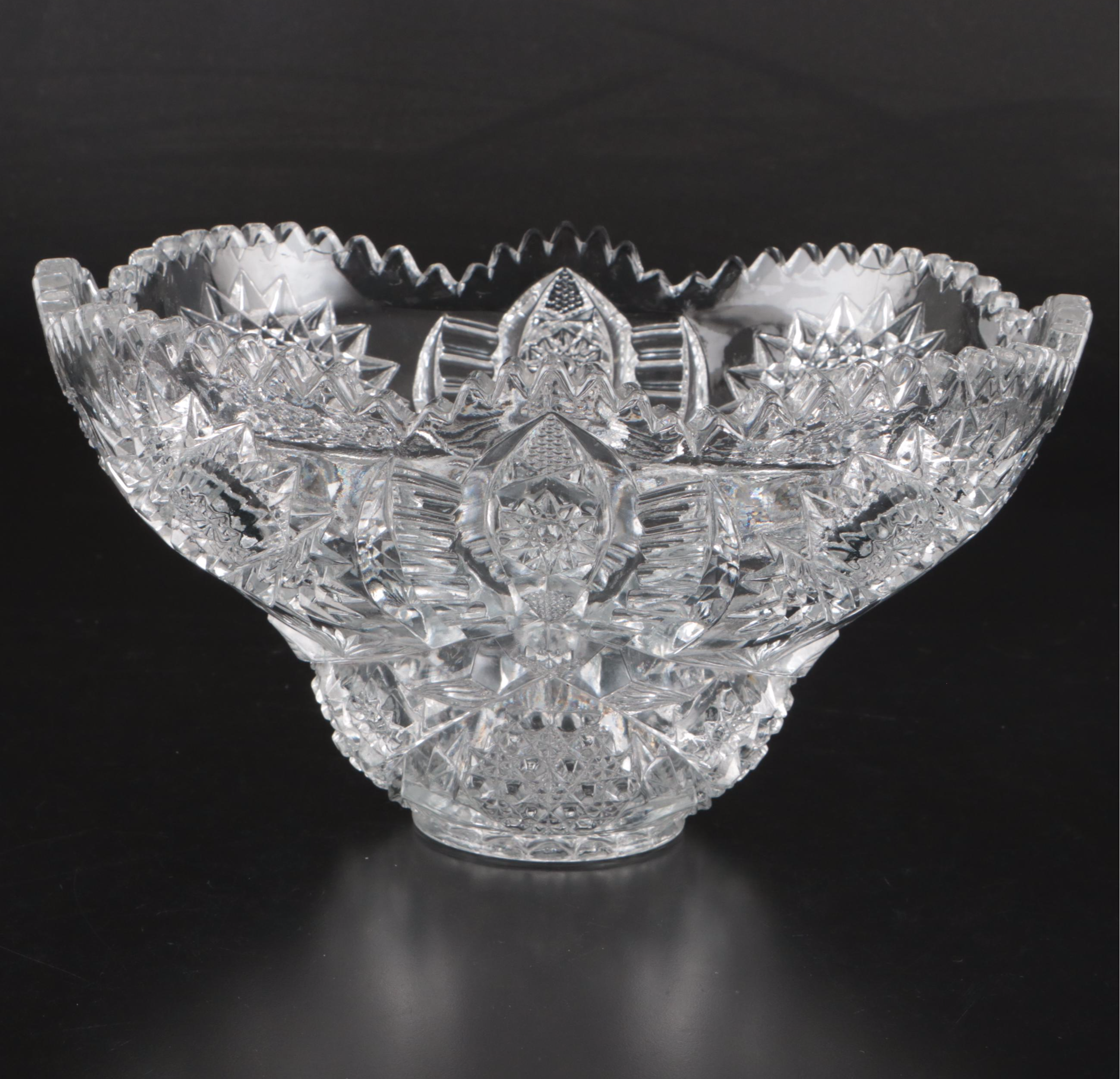 American Brilliant Style Glass Punch Bowl and Pitchers, Late 19th/ Early 20th C.