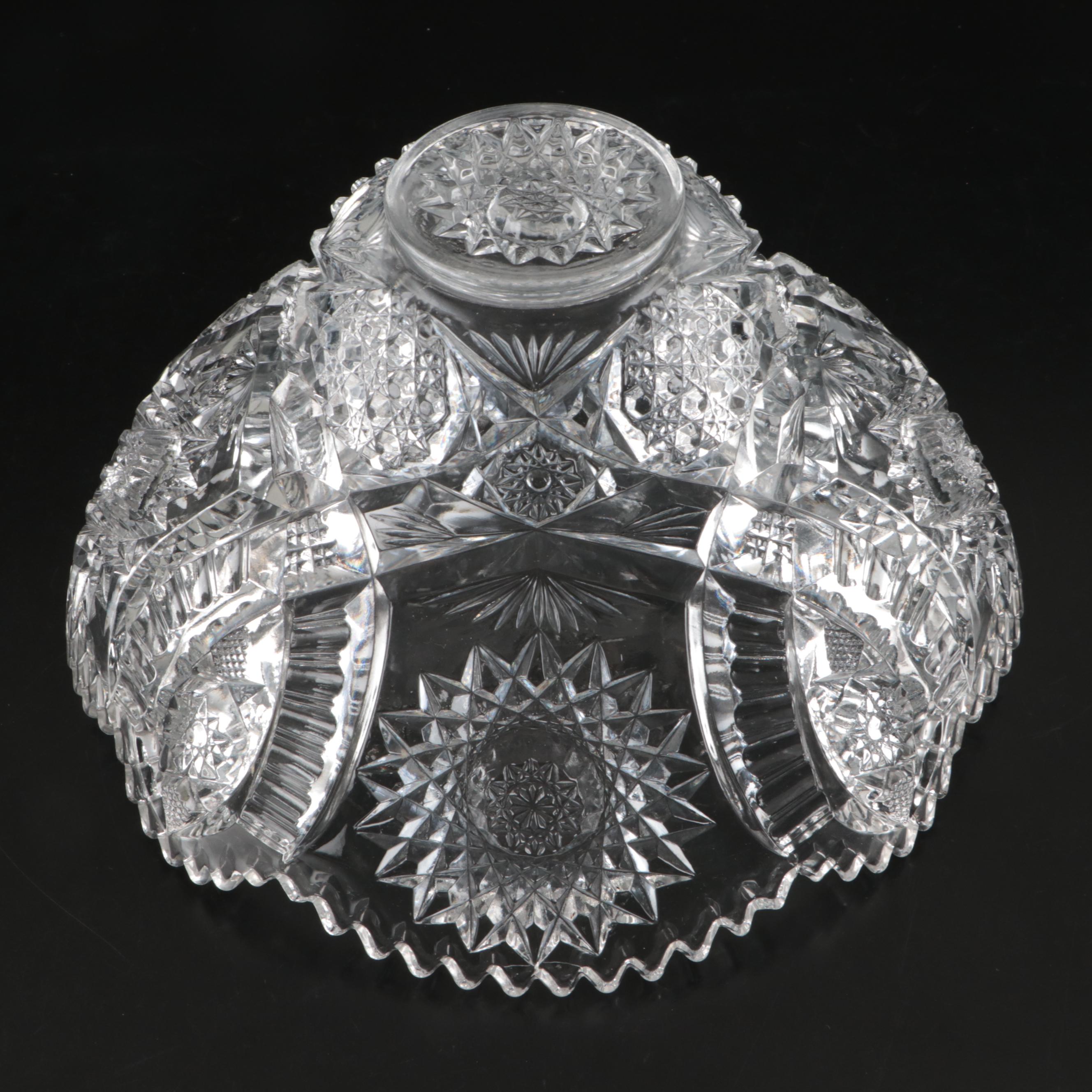 American Brilliant Style Glass Punch Bowl and Pitchers, Late 19th/ Early 20th C.