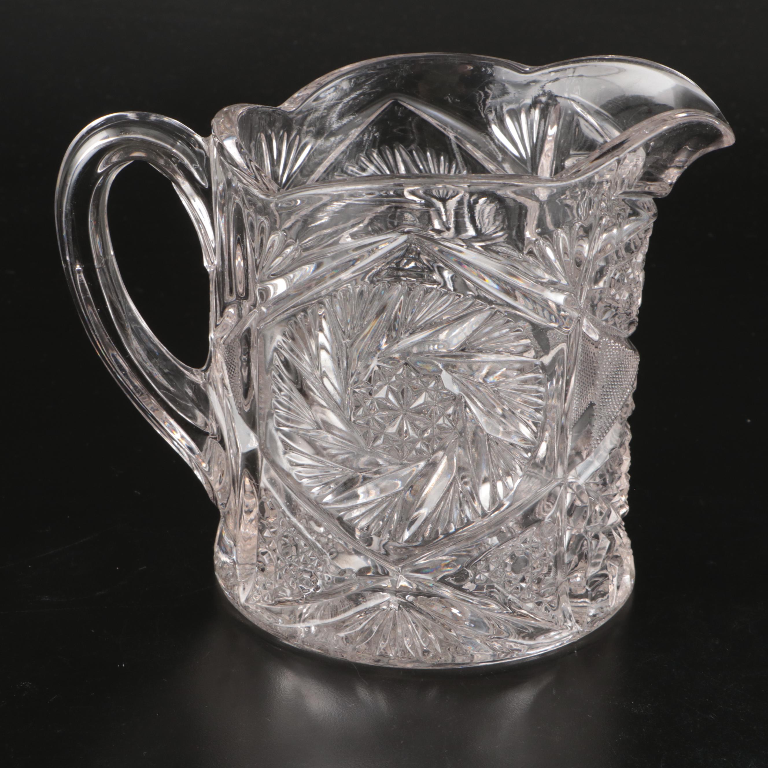 American Brilliant Style Glass Punch Bowl and Pitchers, Late 19th/ Early 20th C.