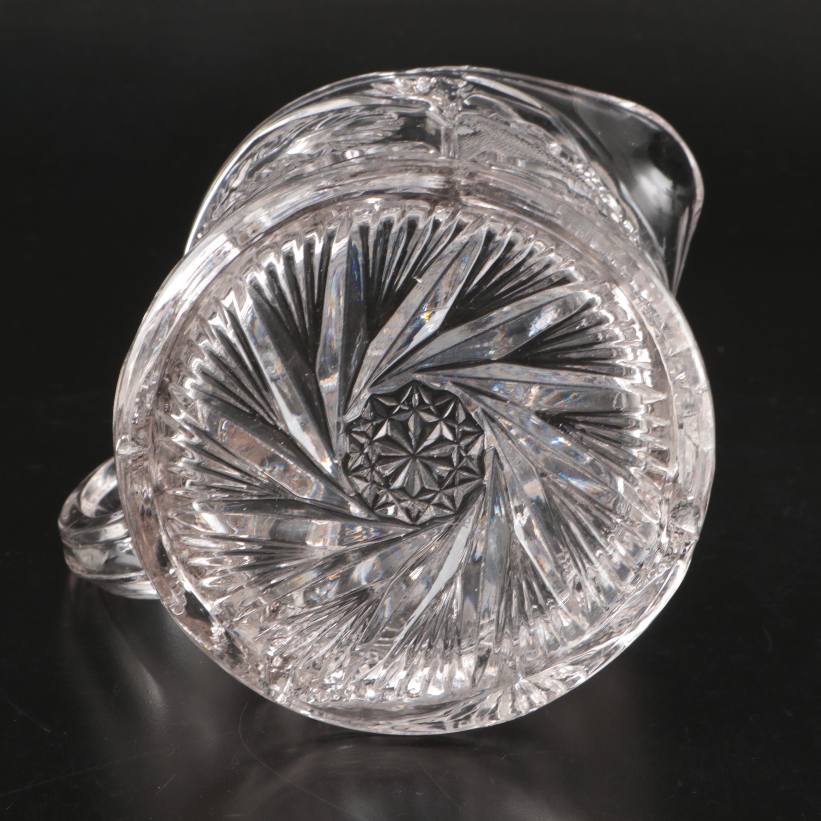 American Brilliant Style Glass Punch Bowl and Pitchers, Late 19th/ Early 20th C.