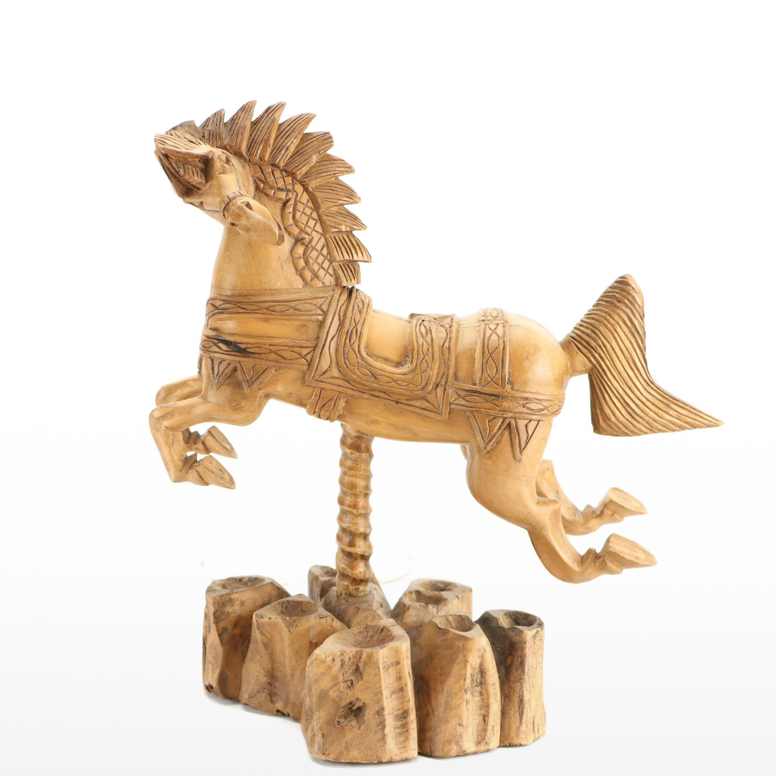 Carved Wood Carousel Horse Sculpture