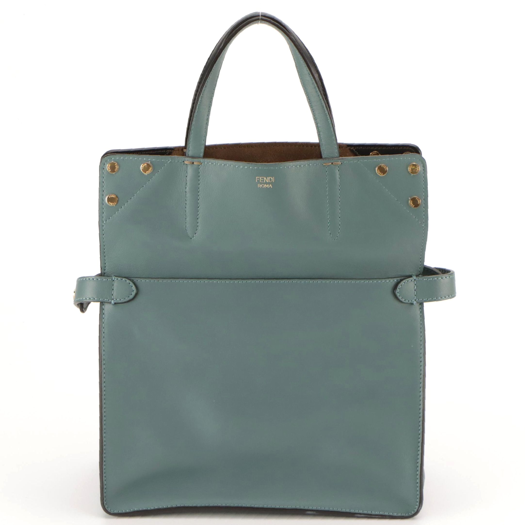 Fendi Small Grace Flip Tote in Blue Calfskin Leather and Brown Suede