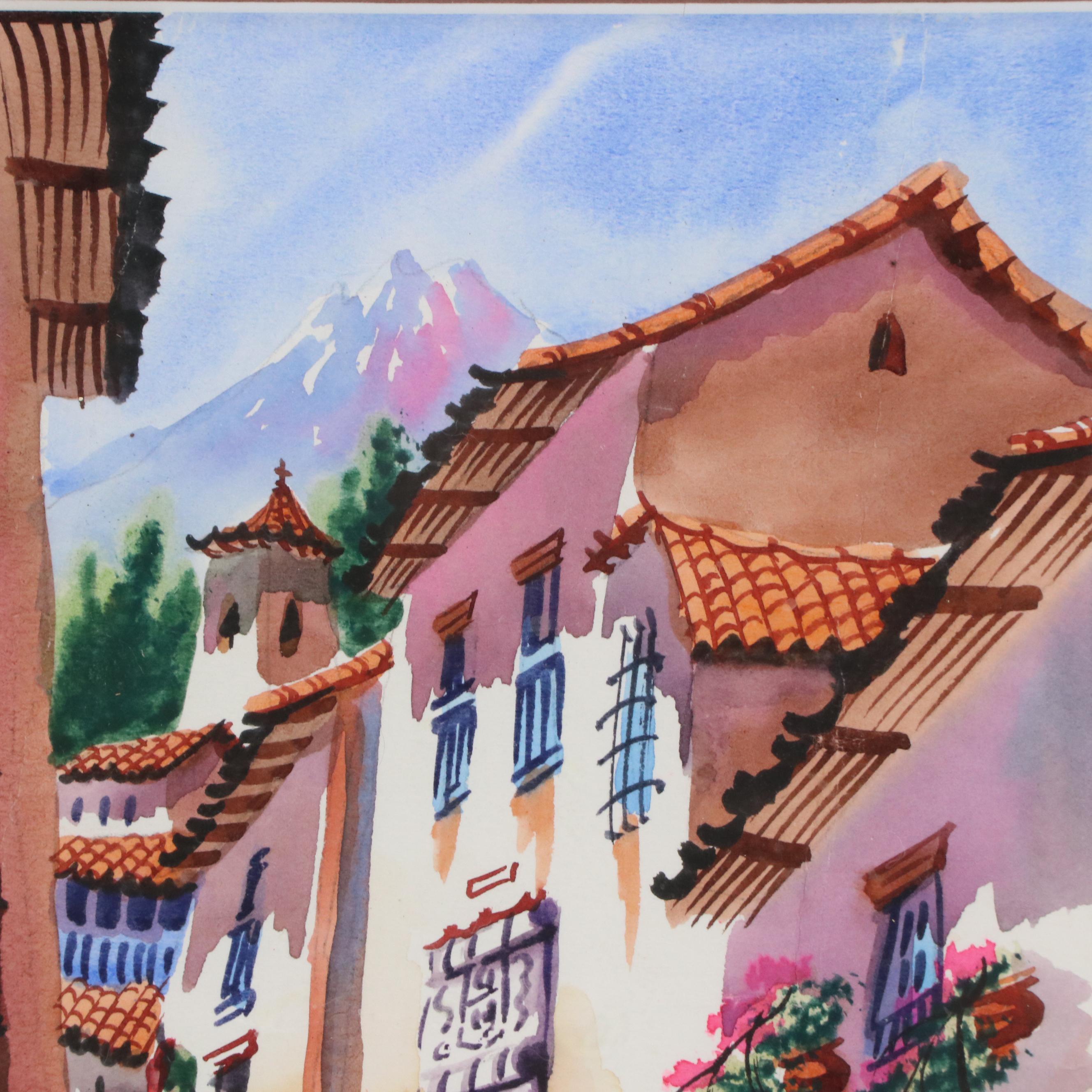 Watercolor Painting of Regional Street Scene