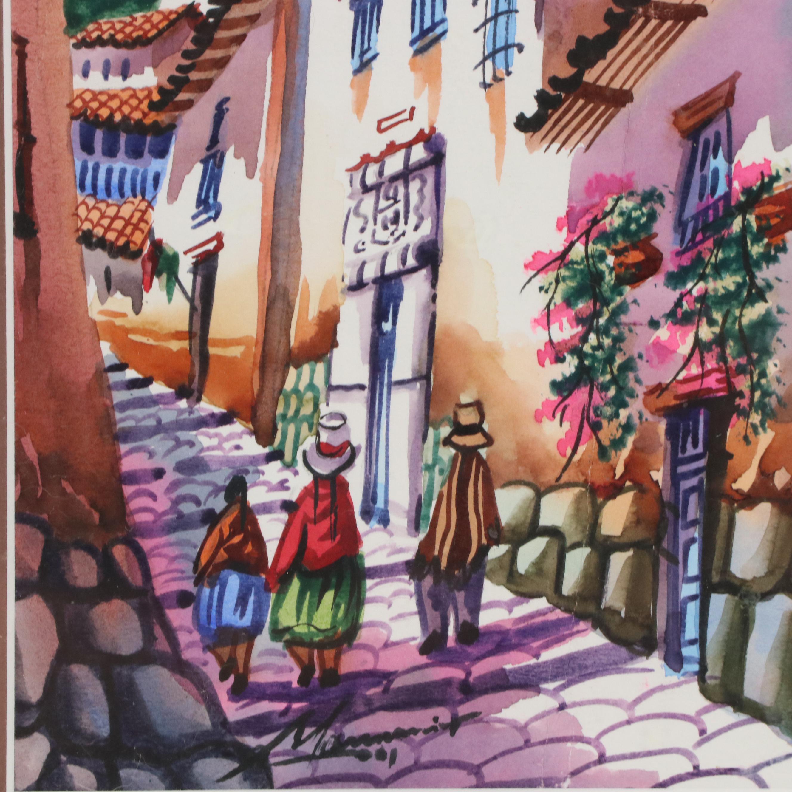 Watercolor Painting of Regional Street Scene