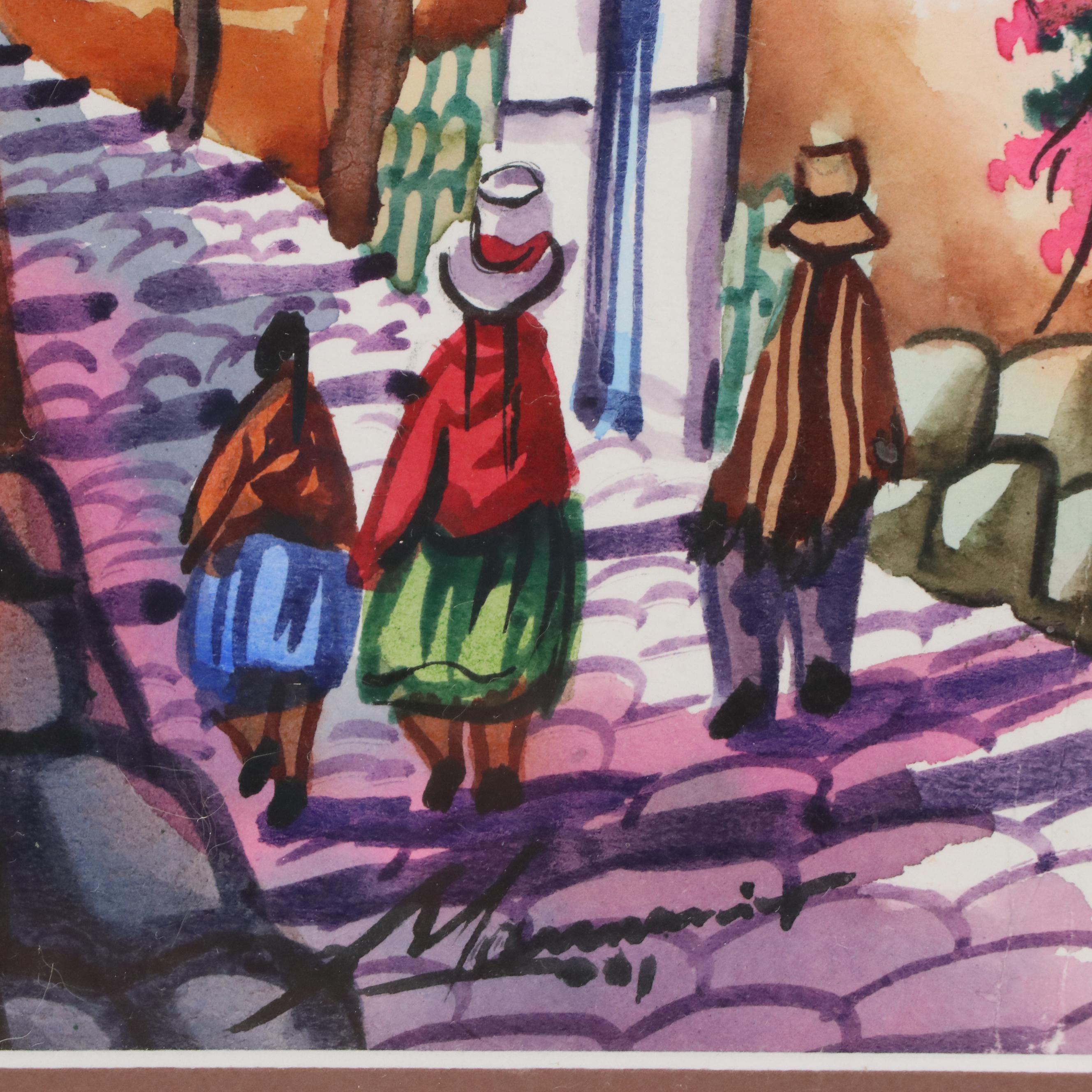 Watercolor Painting of Regional Street Scene