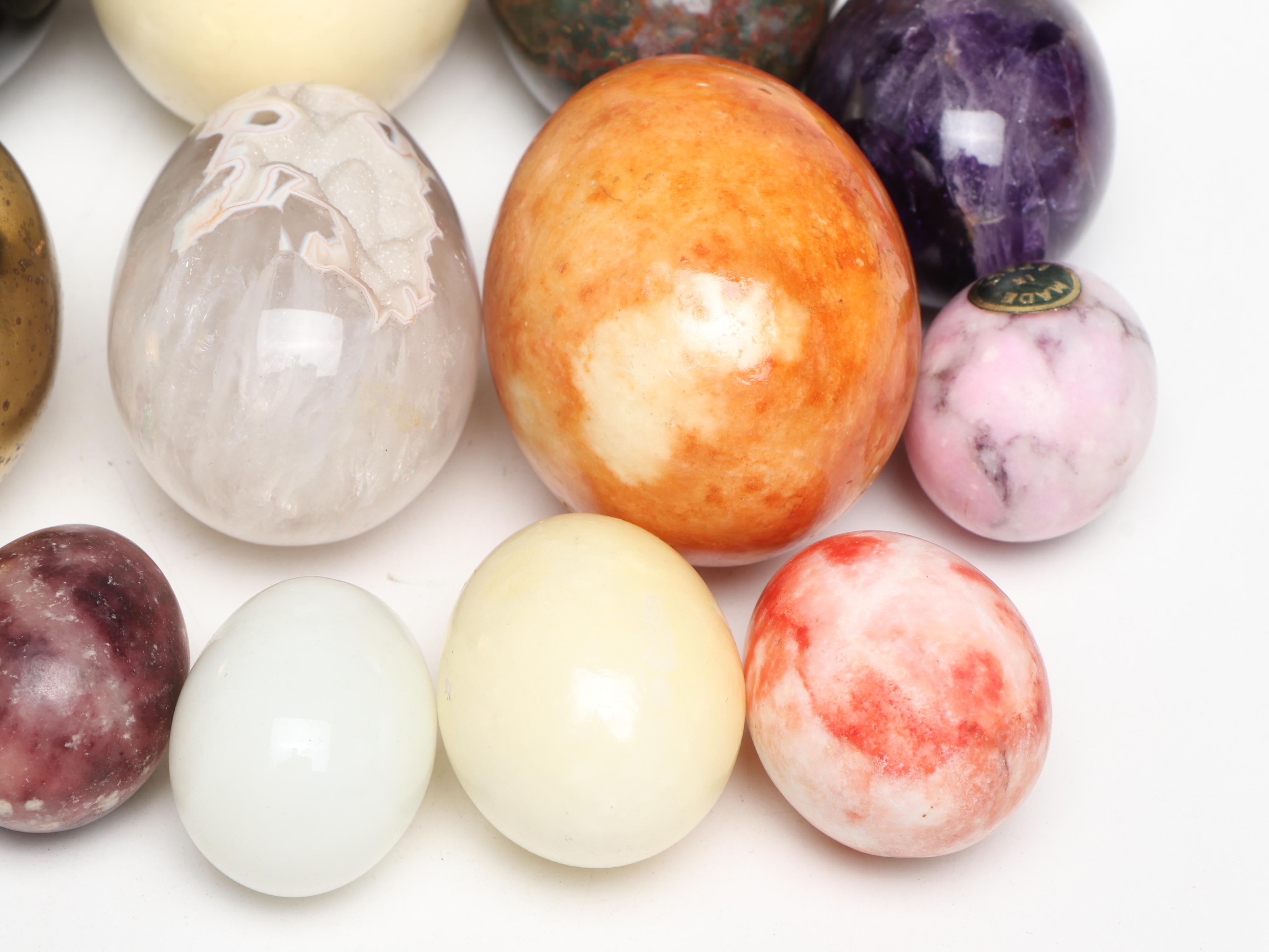 Lefton Egg & Chicken Form Porcelain Box with Assorted Polished Stone Eggs