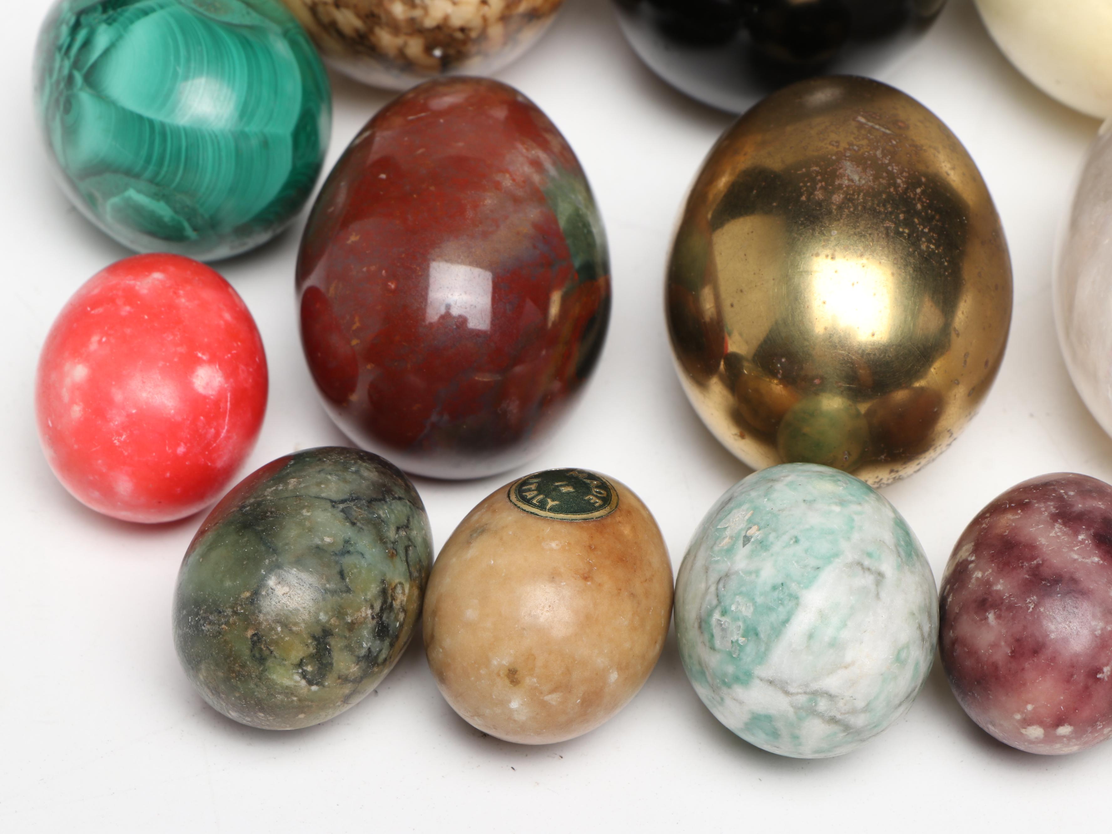 Lefton Egg & Chicken Form Porcelain Box with Assorted Polished Stone Eggs