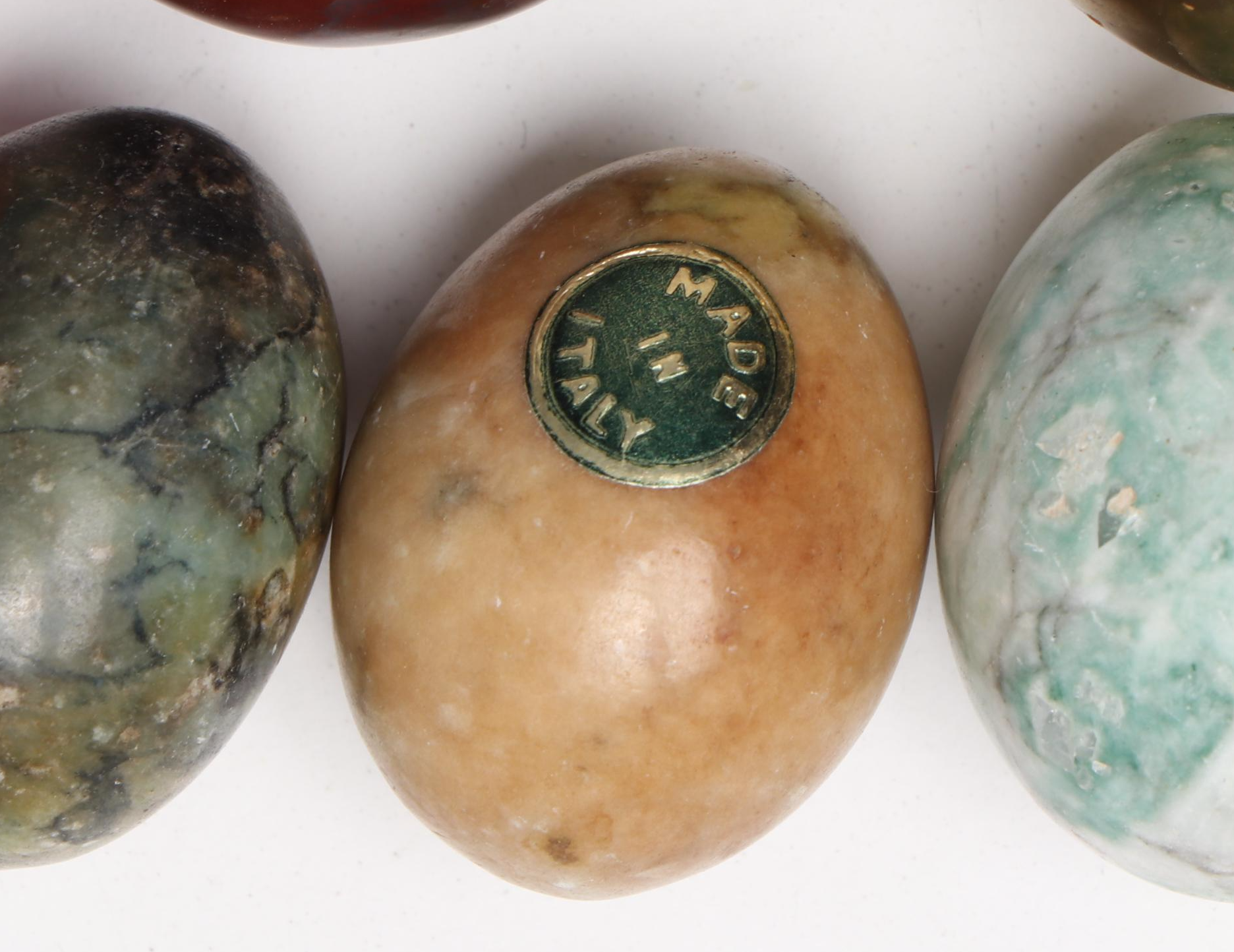 Lefton Egg & Chicken Form Porcelain Box with Assorted Polished Stone Eggs