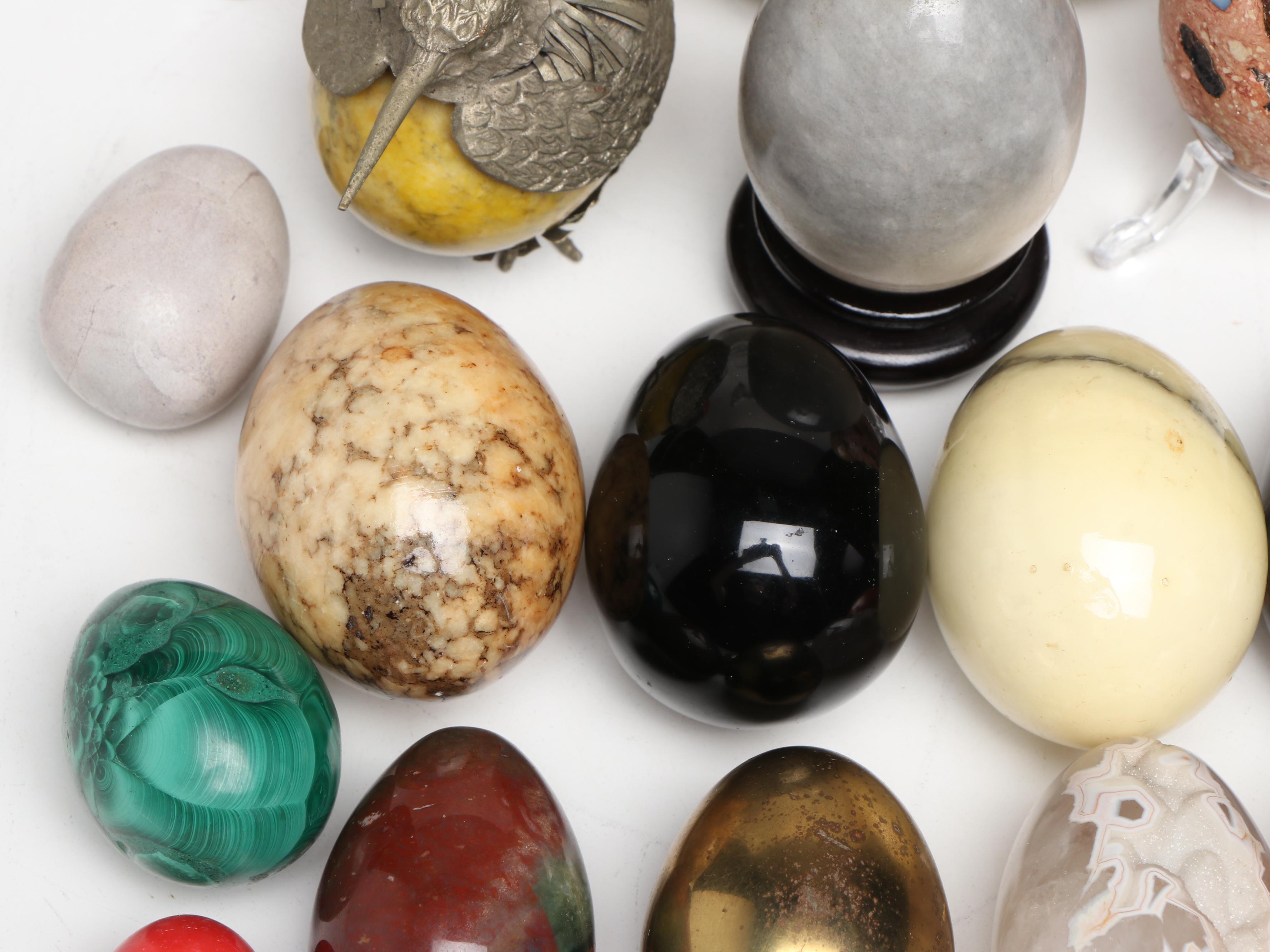 Lefton Egg & Chicken Form Porcelain Box with Assorted Polished Stone Eggs