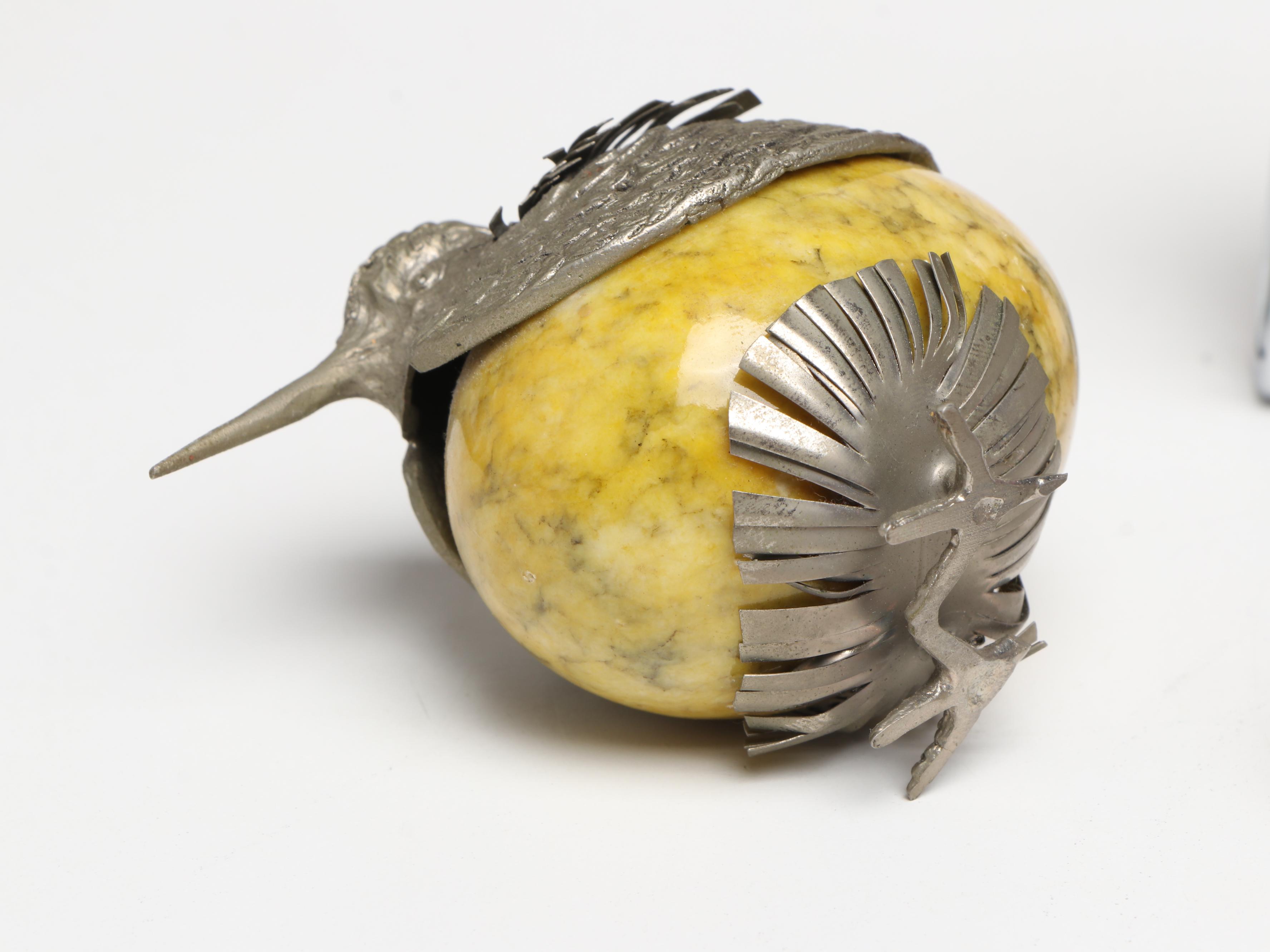 Lefton Egg & Chicken Form Porcelain Box with Assorted Polished Stone Eggs