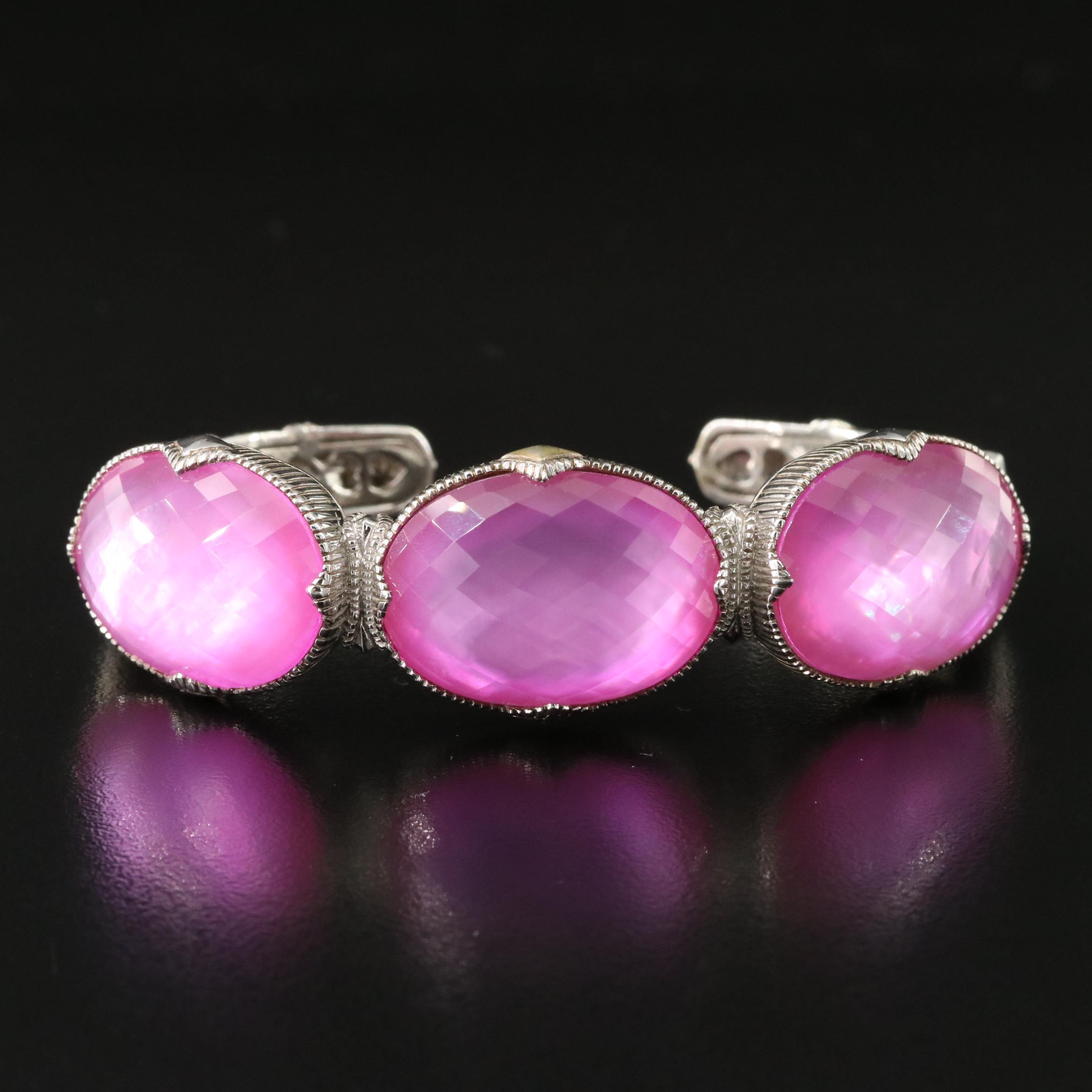 Judith Ripka Sterling Sapphire and Mother-of-Pearl Doublet Cuff with 18K Accents