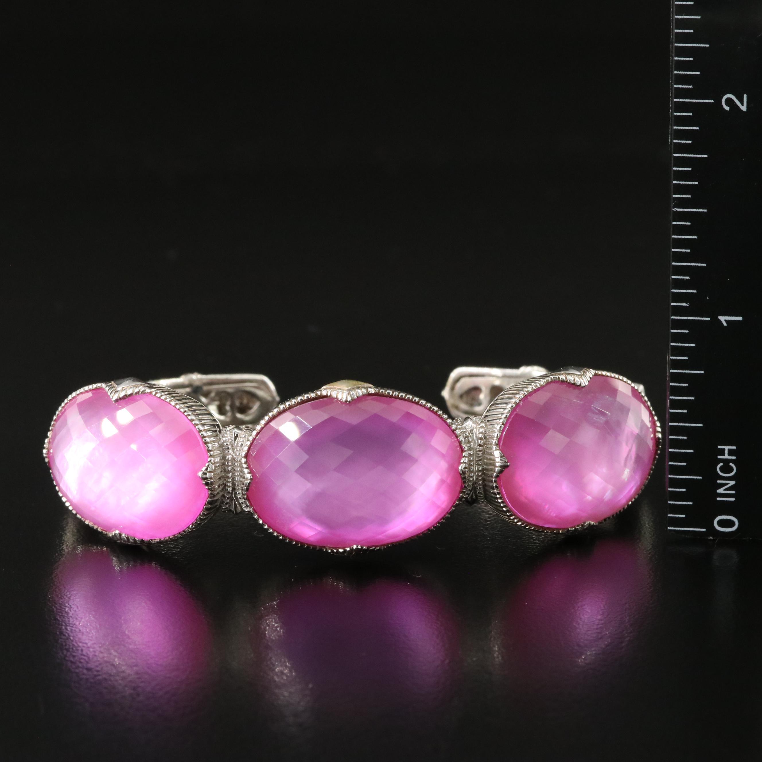 Judith Ripka Sterling Sapphire and Mother-of-Pearl Doublet Cuff with 18K Accents