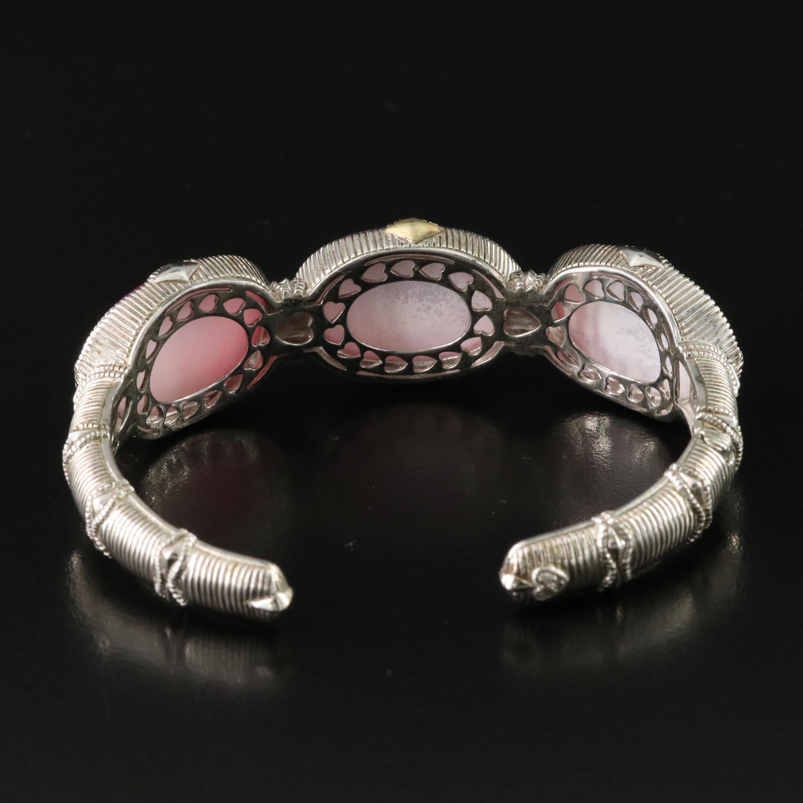 Judith Ripka Sterling Sapphire and Mother-of-Pearl Doublet Cuff with 18K Accents