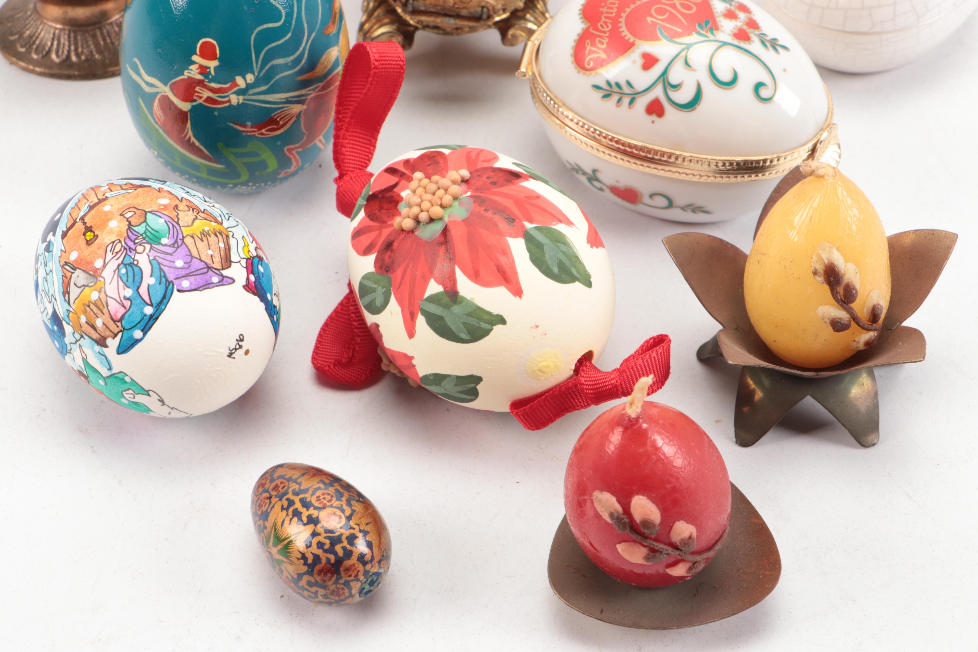 Lenox "The Poinsettia Blossom Egg" and Other Egg Figures