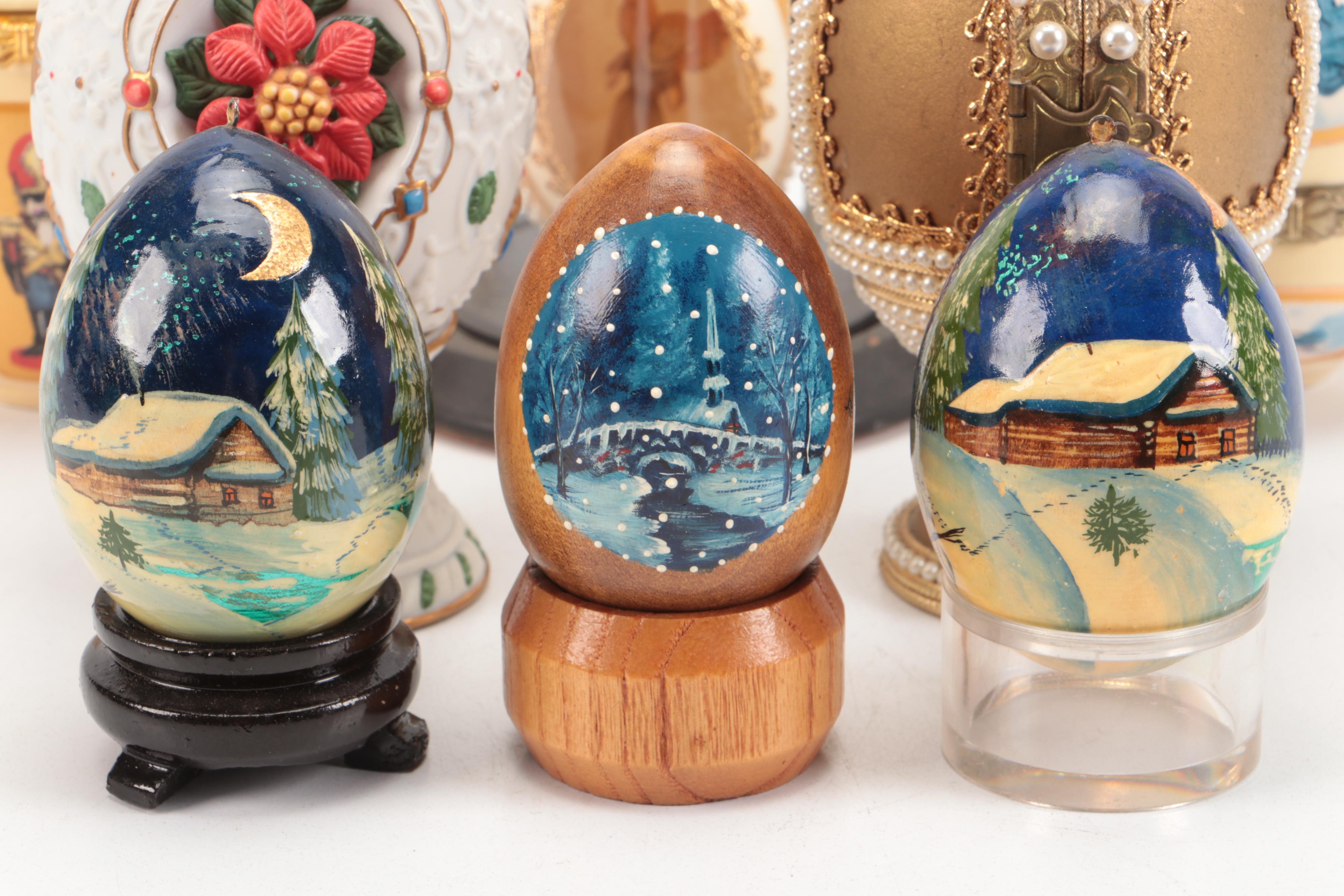 Lenox "The Poinsettia Blossom Egg" and Other Egg Figures