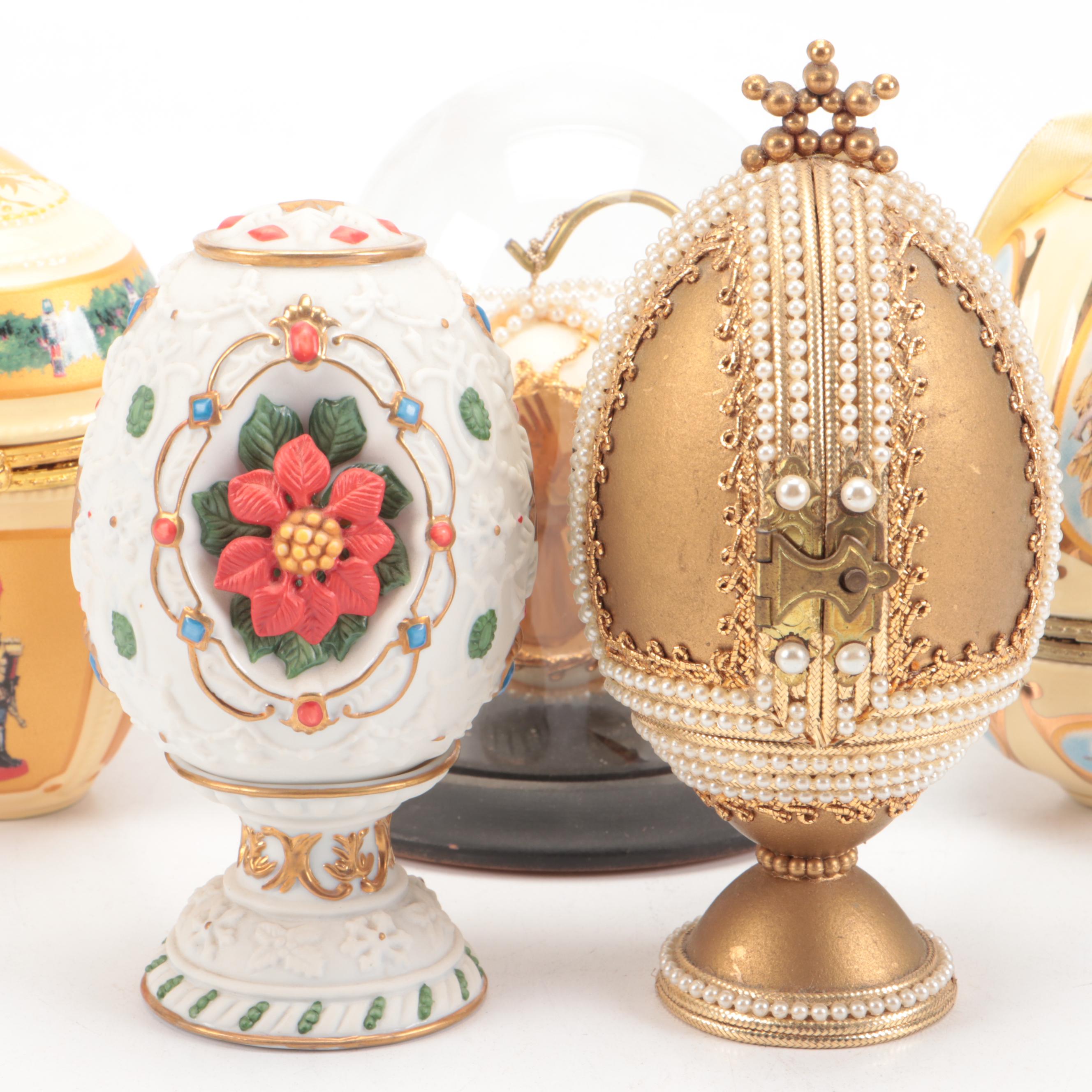 Lenox "The Poinsettia Blossom Egg" and Other Egg Figures