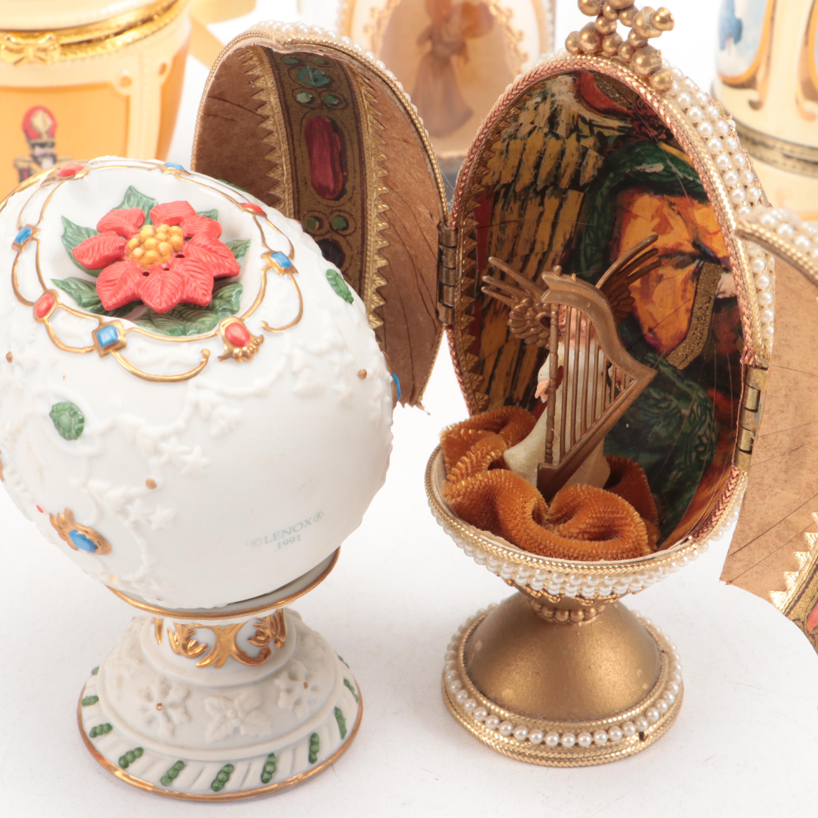 Lenox "The Poinsettia Blossom Egg" and Other Egg Figures