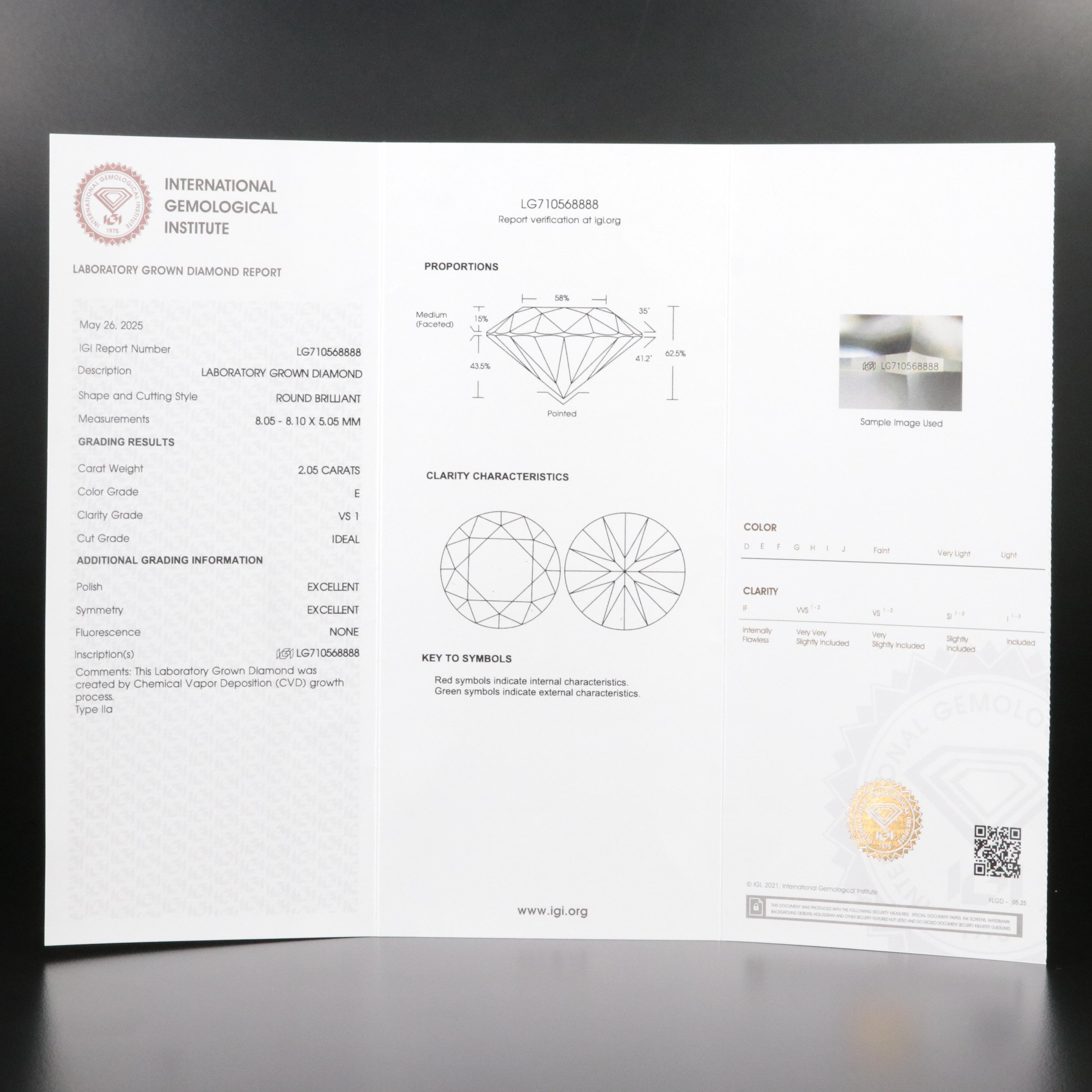 18K 2.05 CT Lab Grown Diamond Pendant with IGI Report