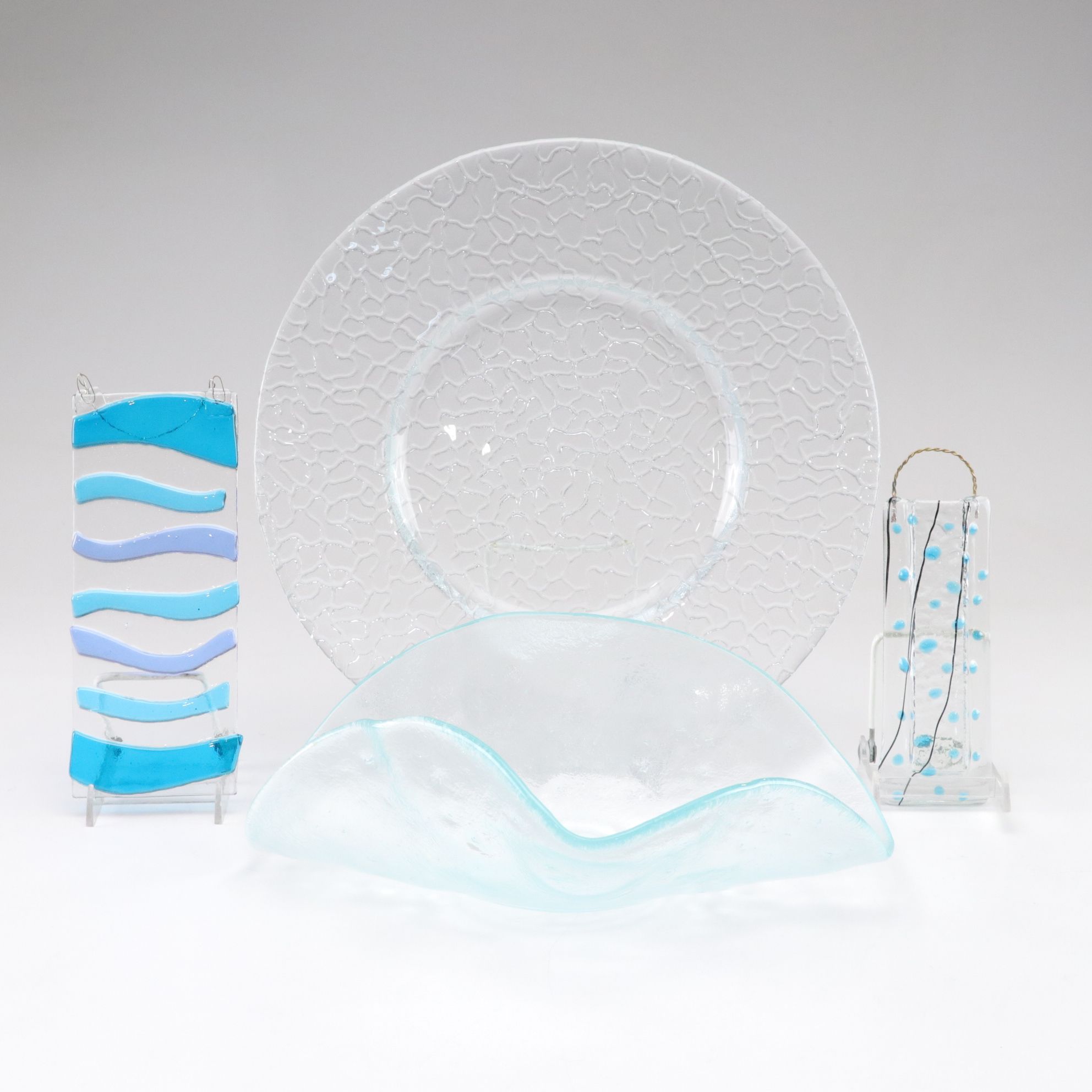 Art Glass Sun Catcher and Wall Pocket and Two Bowls