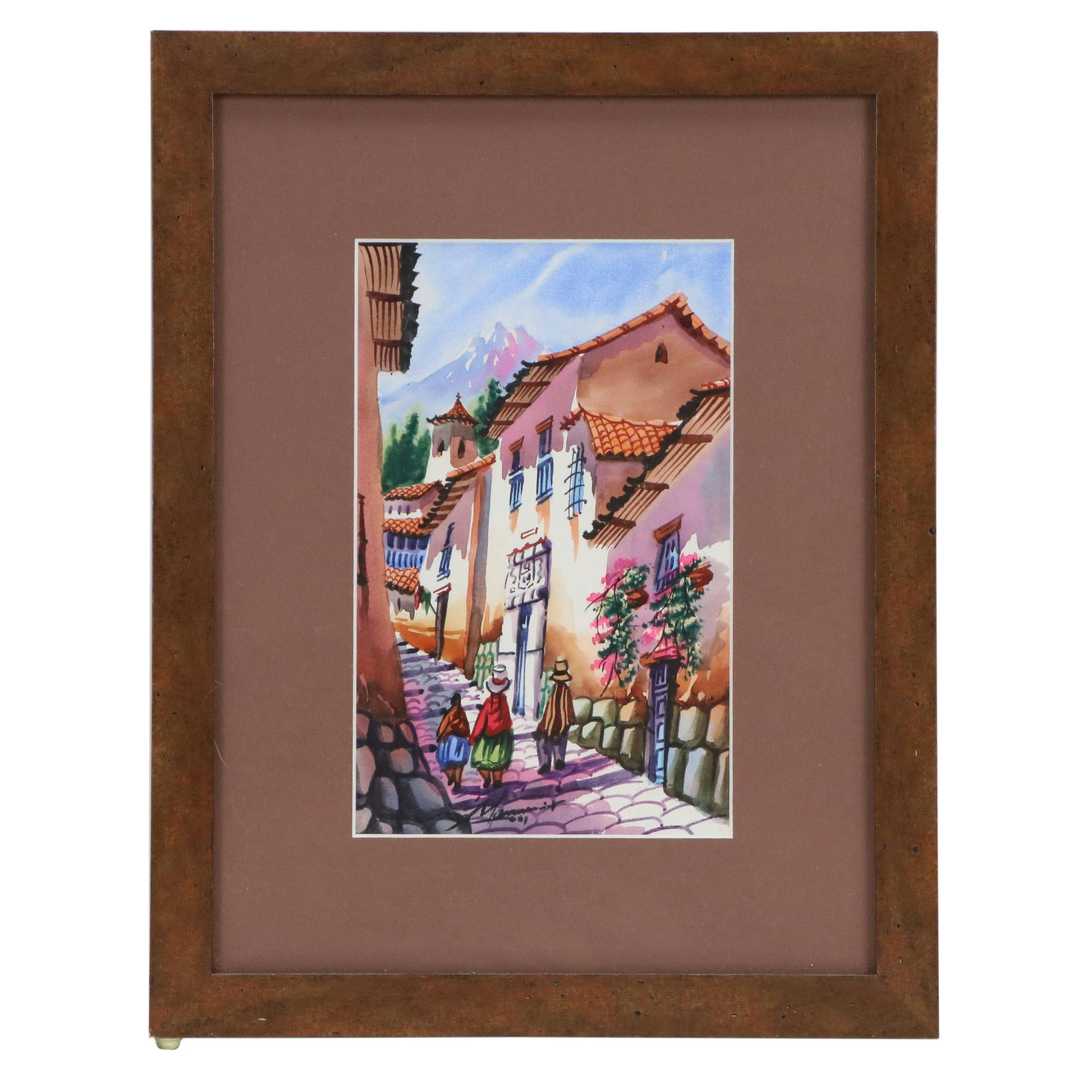 Watercolor Painting of Regional Street Scene