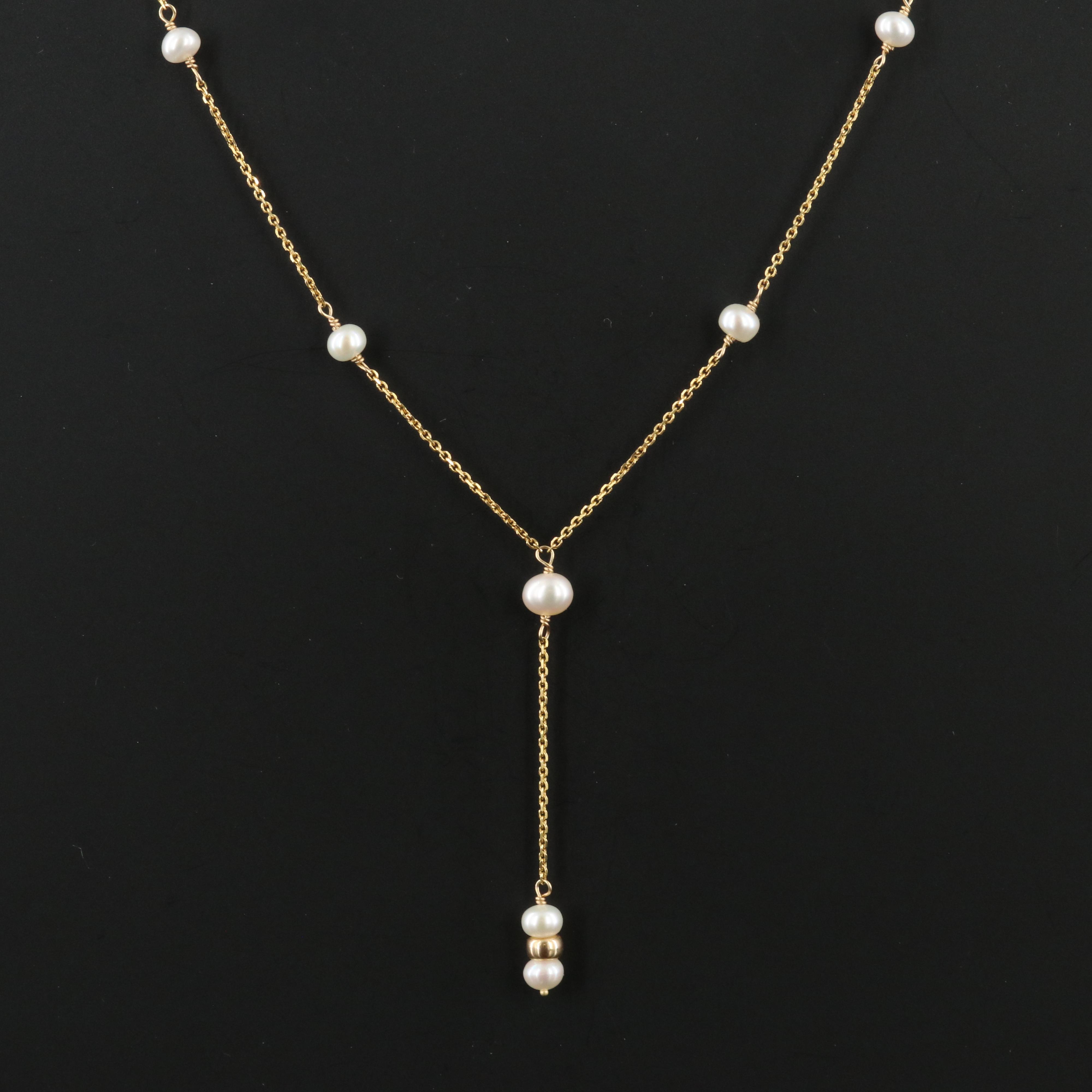 14K Pearl Station Y Necklace