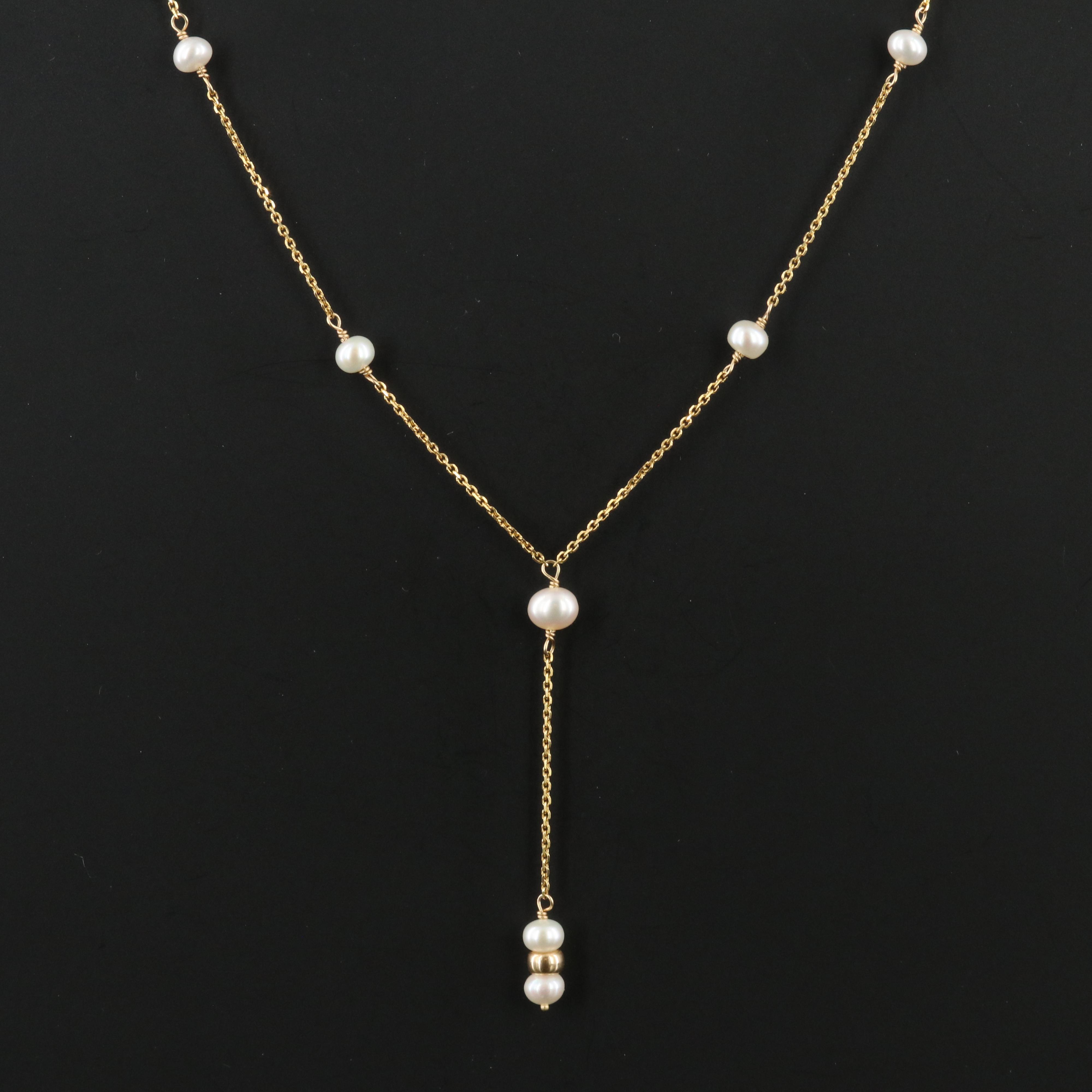 14K Pearl Station Y Necklace