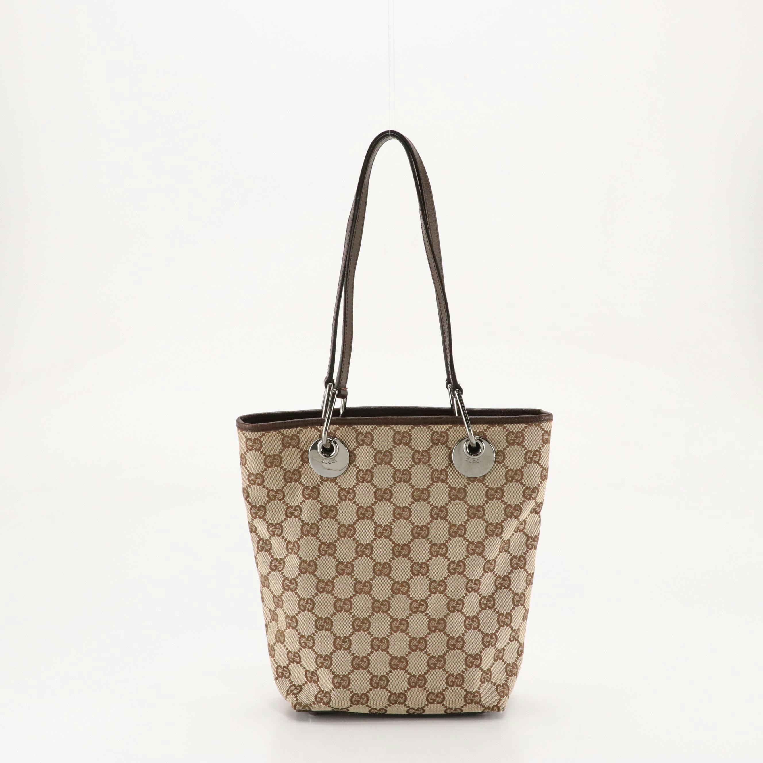 Gucci Small Eclipse Tote in GG Canvas with Leather Trim