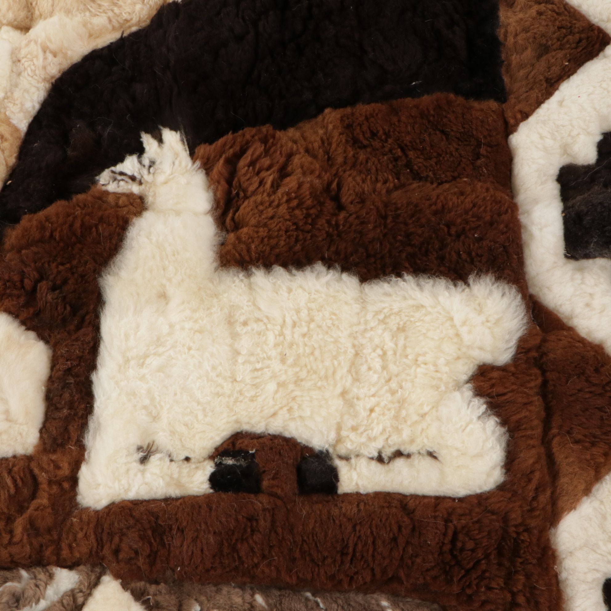 5'11 x 7'9 Handmade South American Alpaca Hide Patchwork Pictorial Area Rug