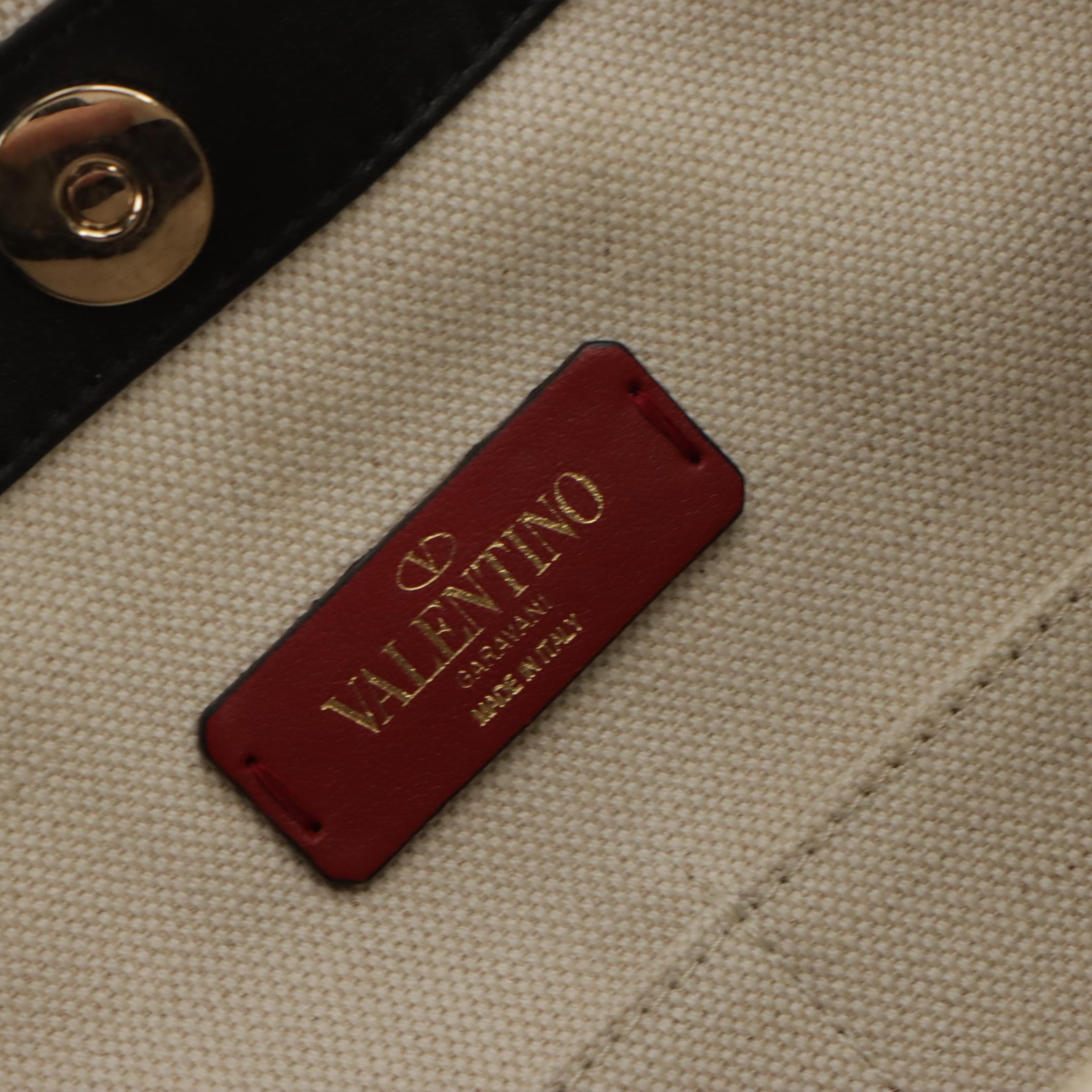 Valentino Garavani VLTN Large Tote in White Canvas and Black Leather Trim