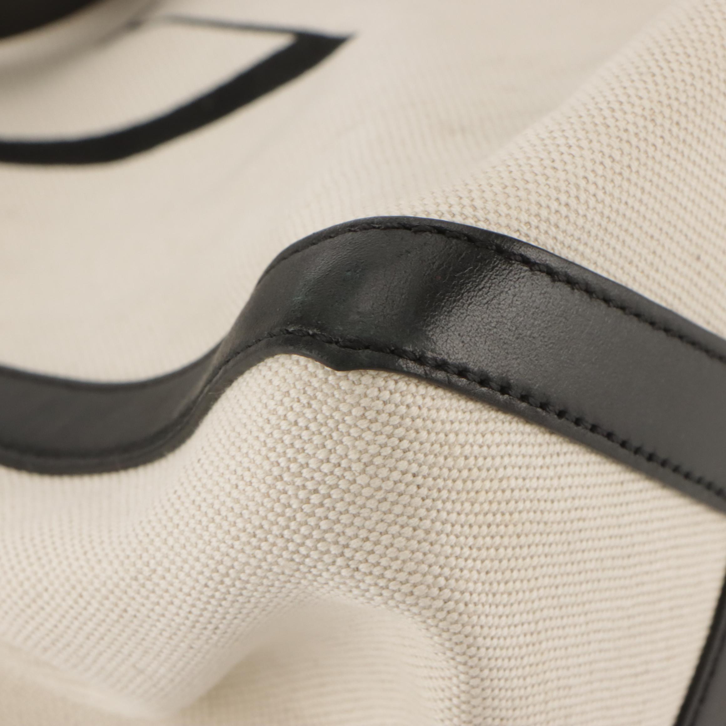 Valentino Garavani VLTN Large Tote in White Canvas and Black Leather Trim