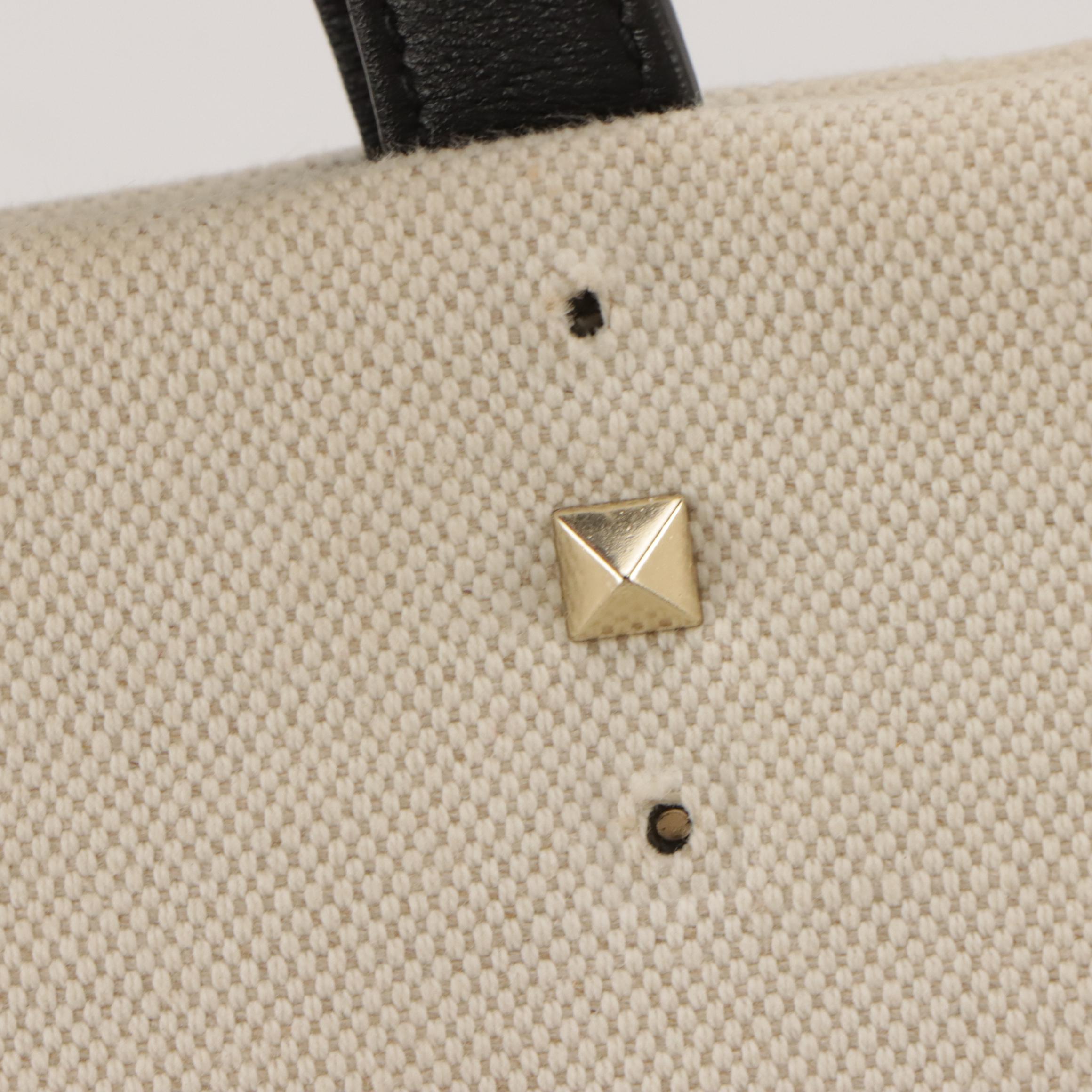 Valentino Garavani VLTN Large Tote in White Canvas and Black Leather Trim