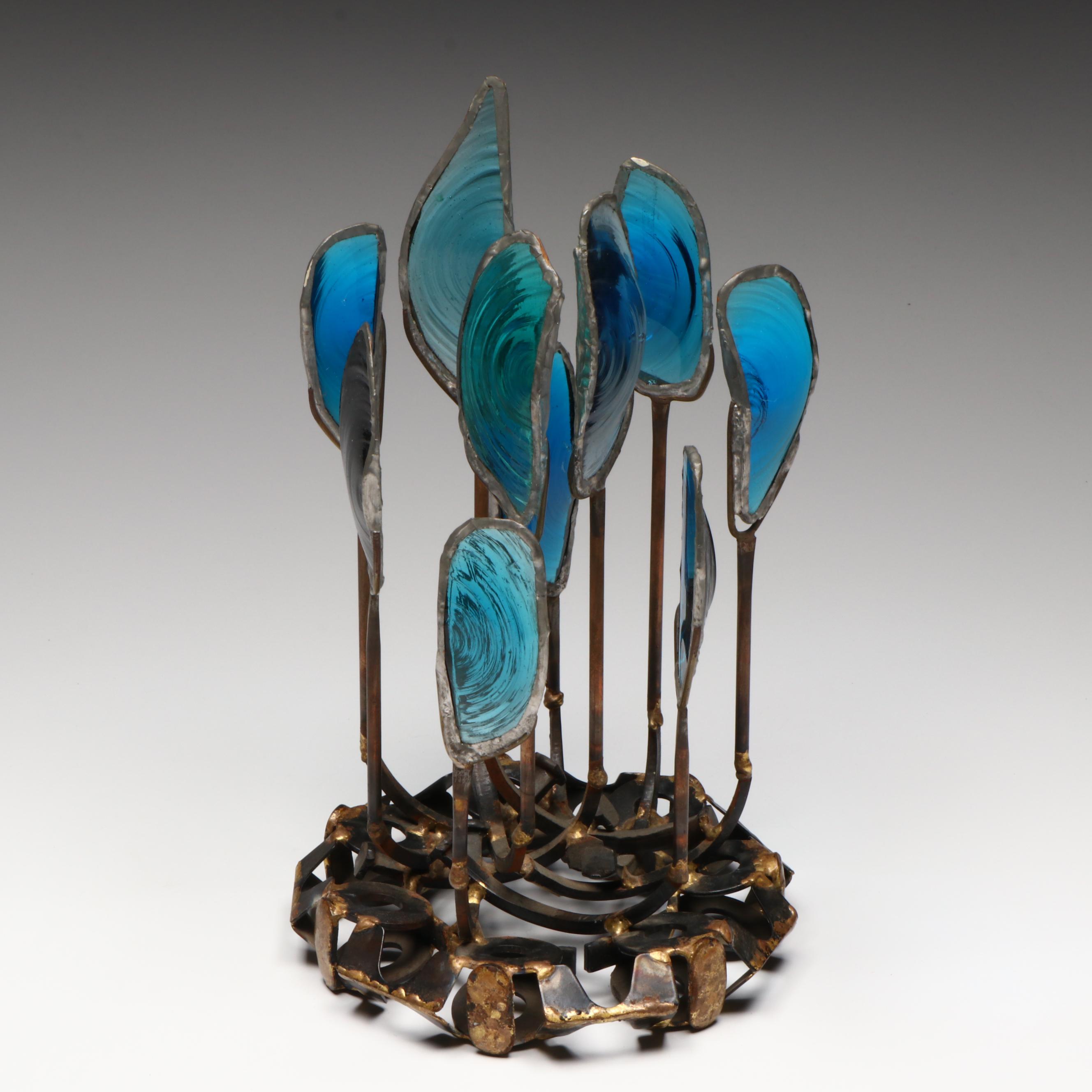 Brutalist Abstract Metalwork and Glass Sculpture