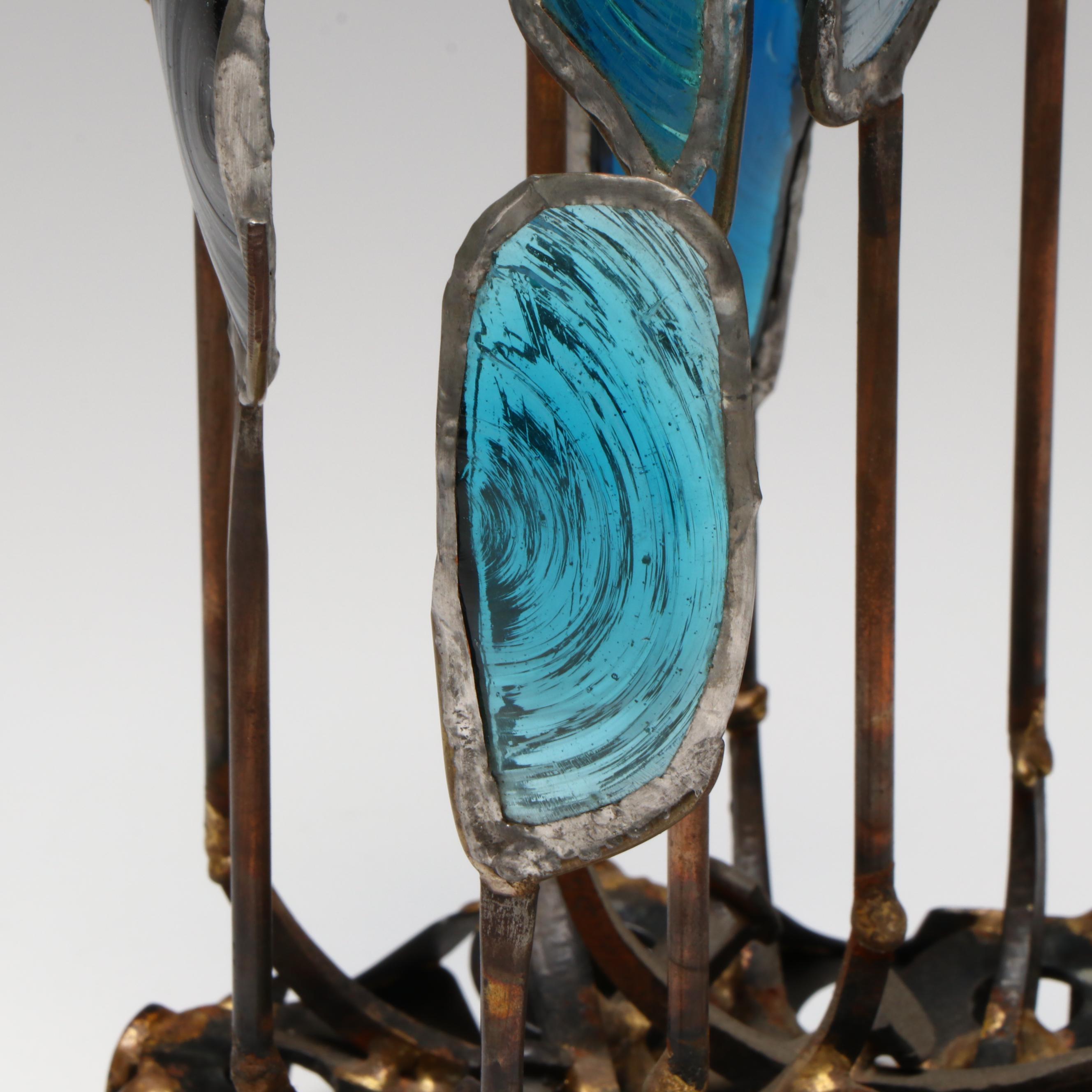 Brutalist Abstract Metalwork and Glass Sculpture