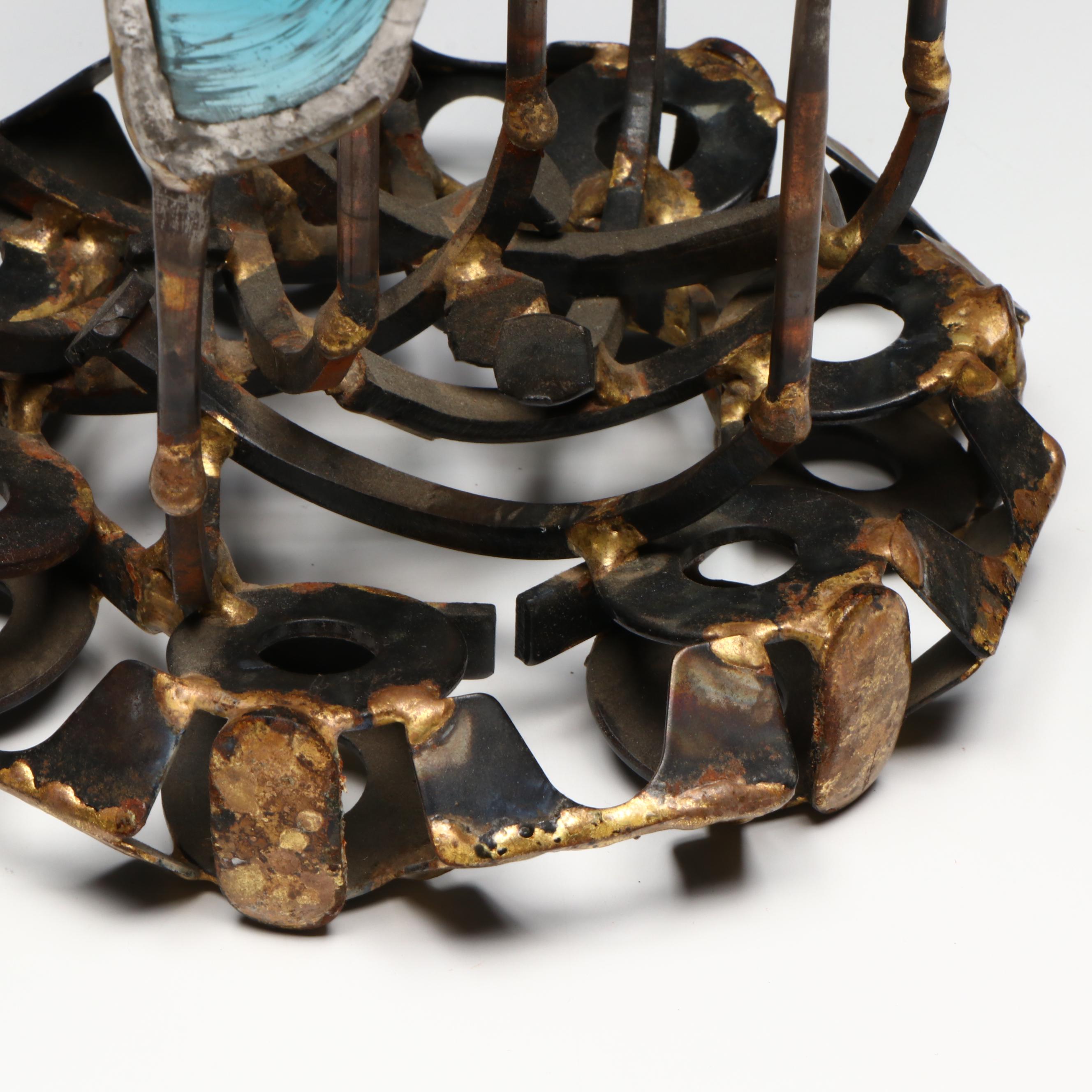 Brutalist Abstract Metalwork and Glass Sculpture