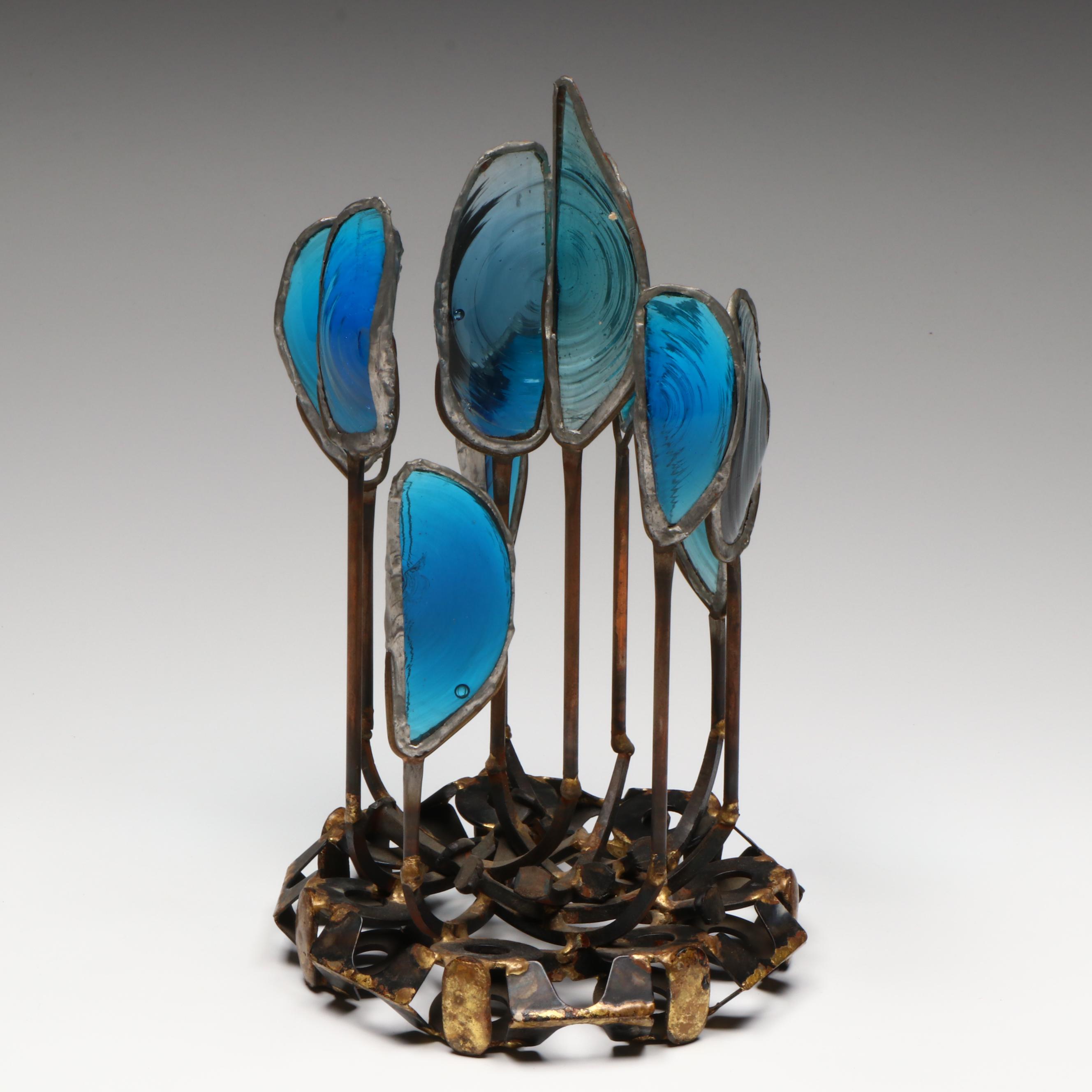 Brutalist Abstract Metalwork and Glass Sculpture