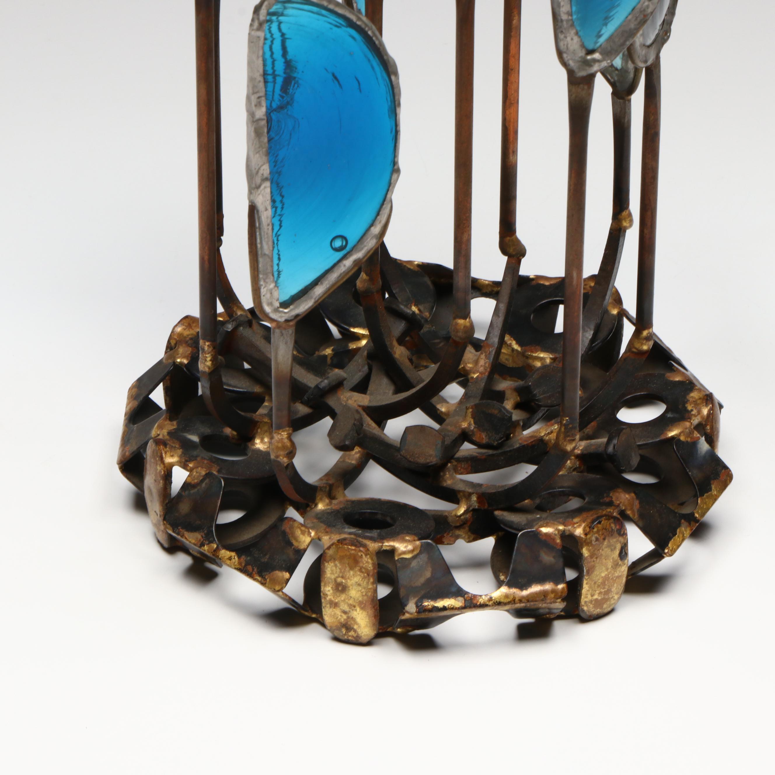 Brutalist Abstract Metalwork and Glass Sculpture