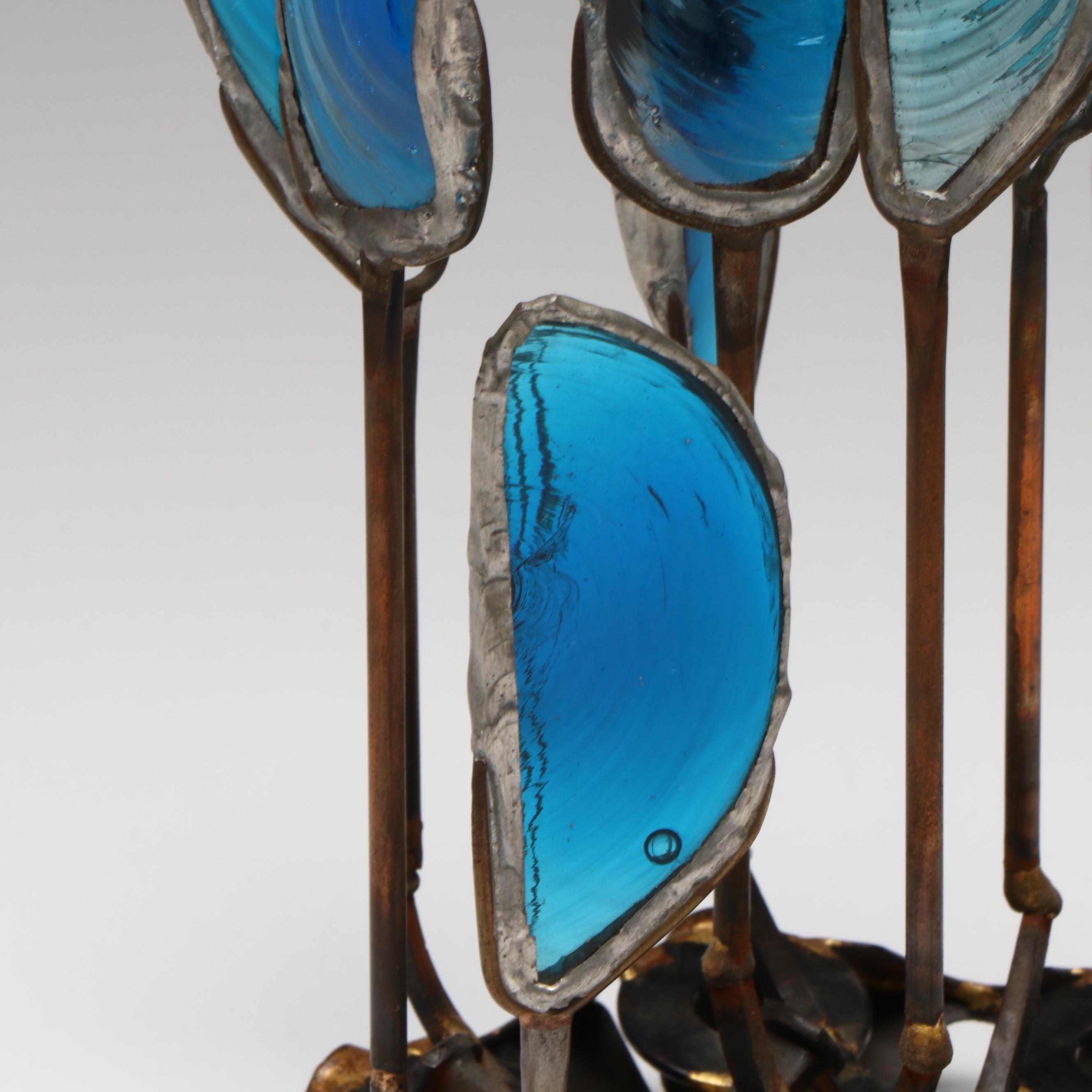 Brutalist Abstract Metalwork and Glass Sculpture