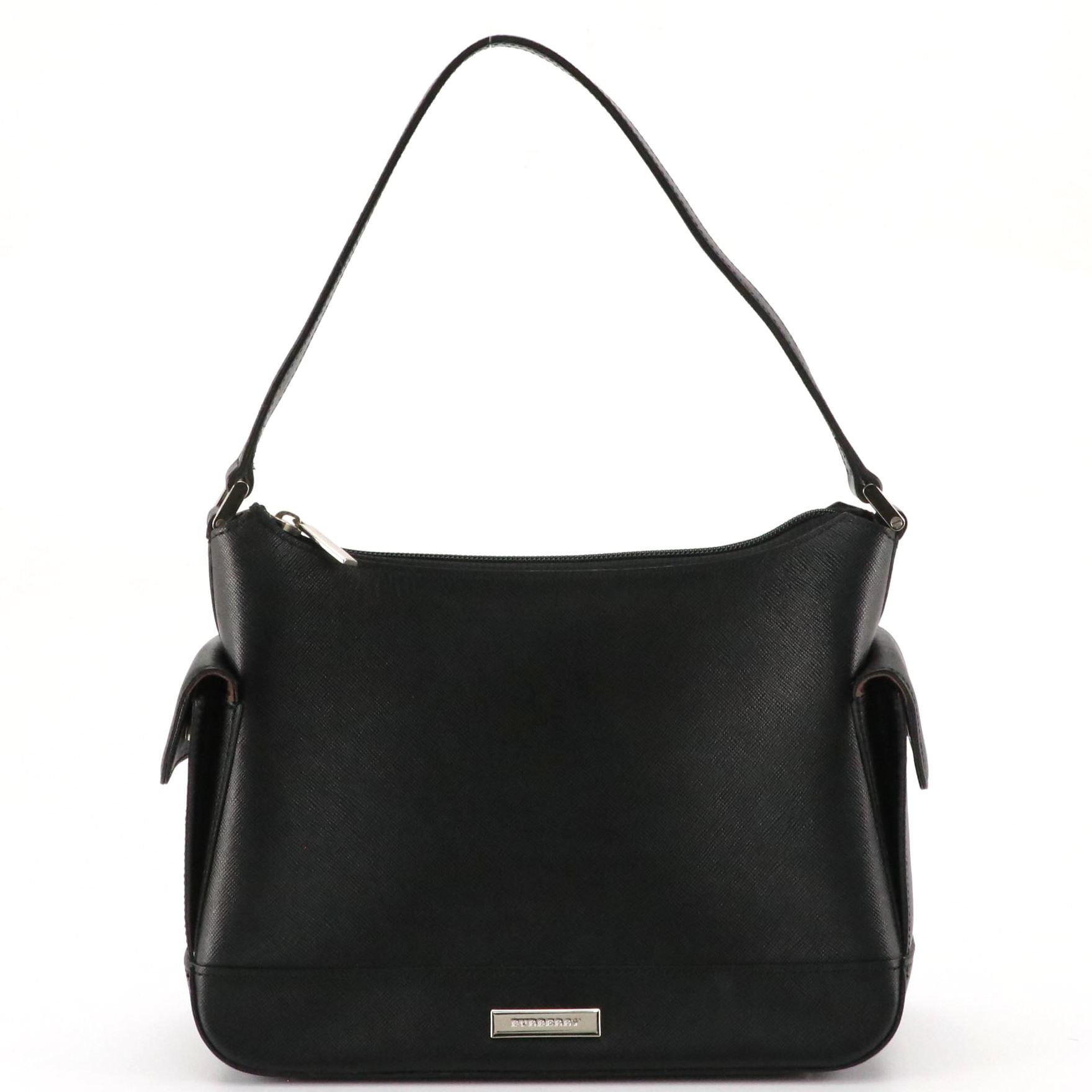 Burberry Side Pocket Shoulder Bag in Black Saffiano Leather