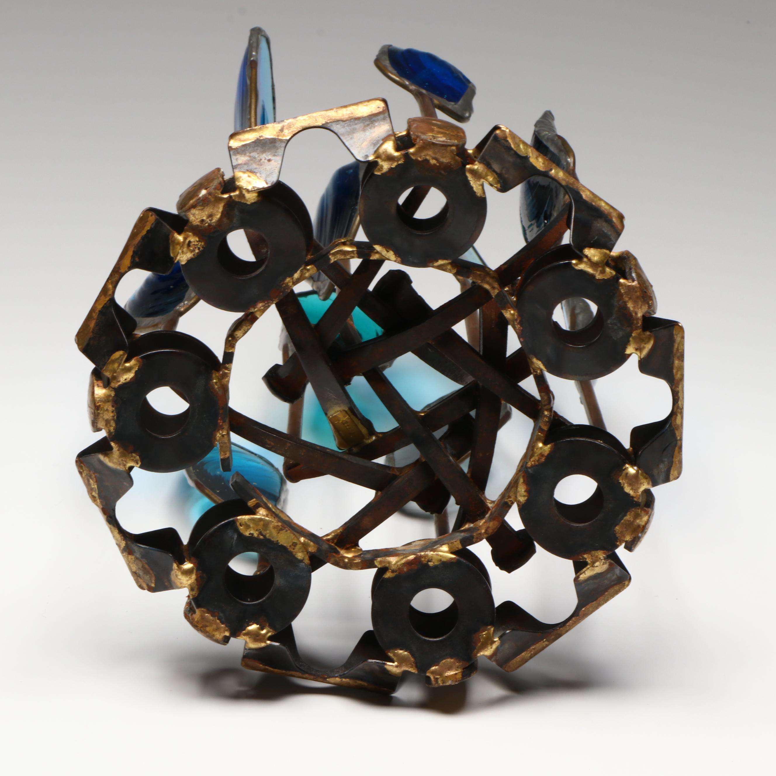 Brutalist Abstract Metalwork and Glass Sculpture