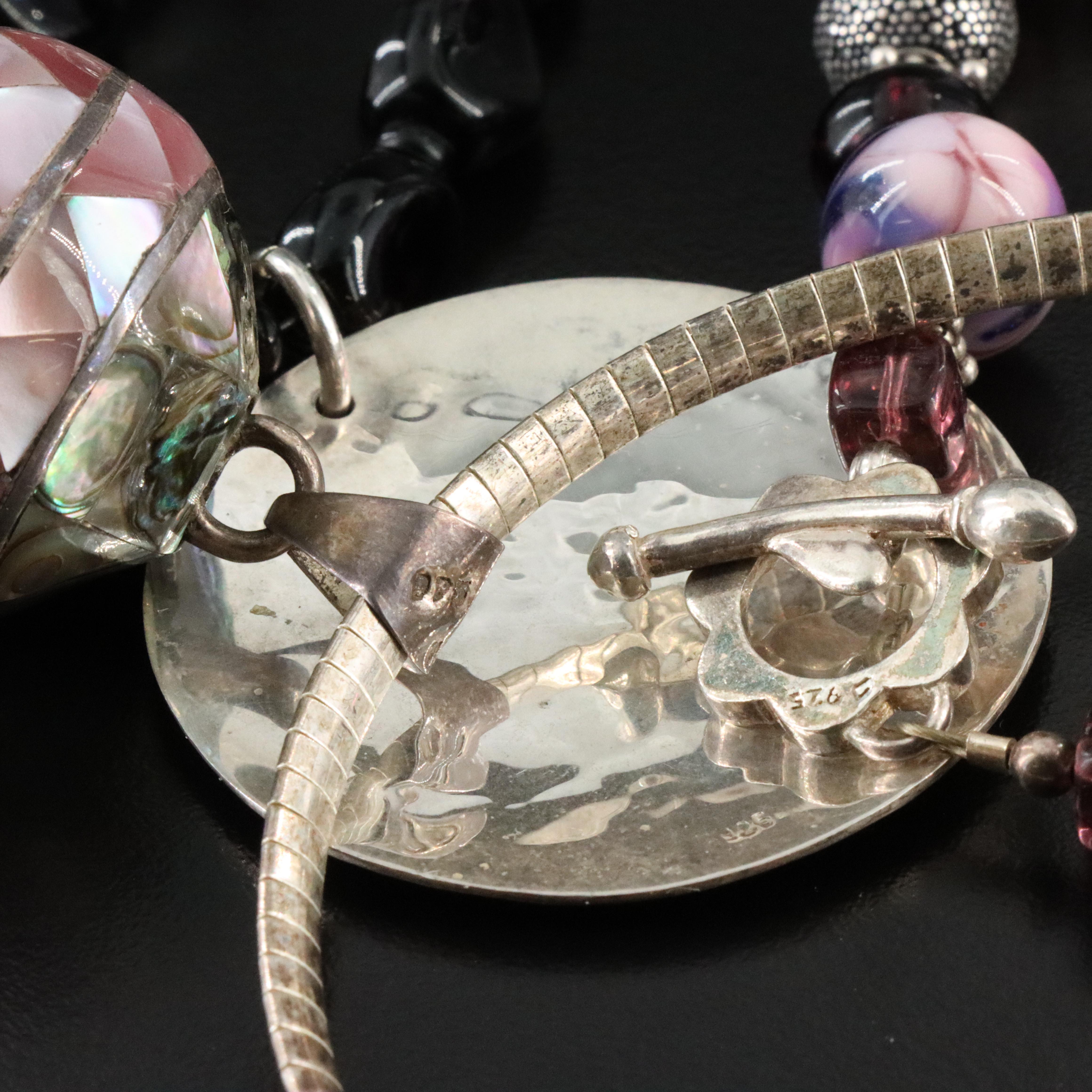 Necklace and Bracelet Collection Featuring Sterling, Abalone and Rose Quartz