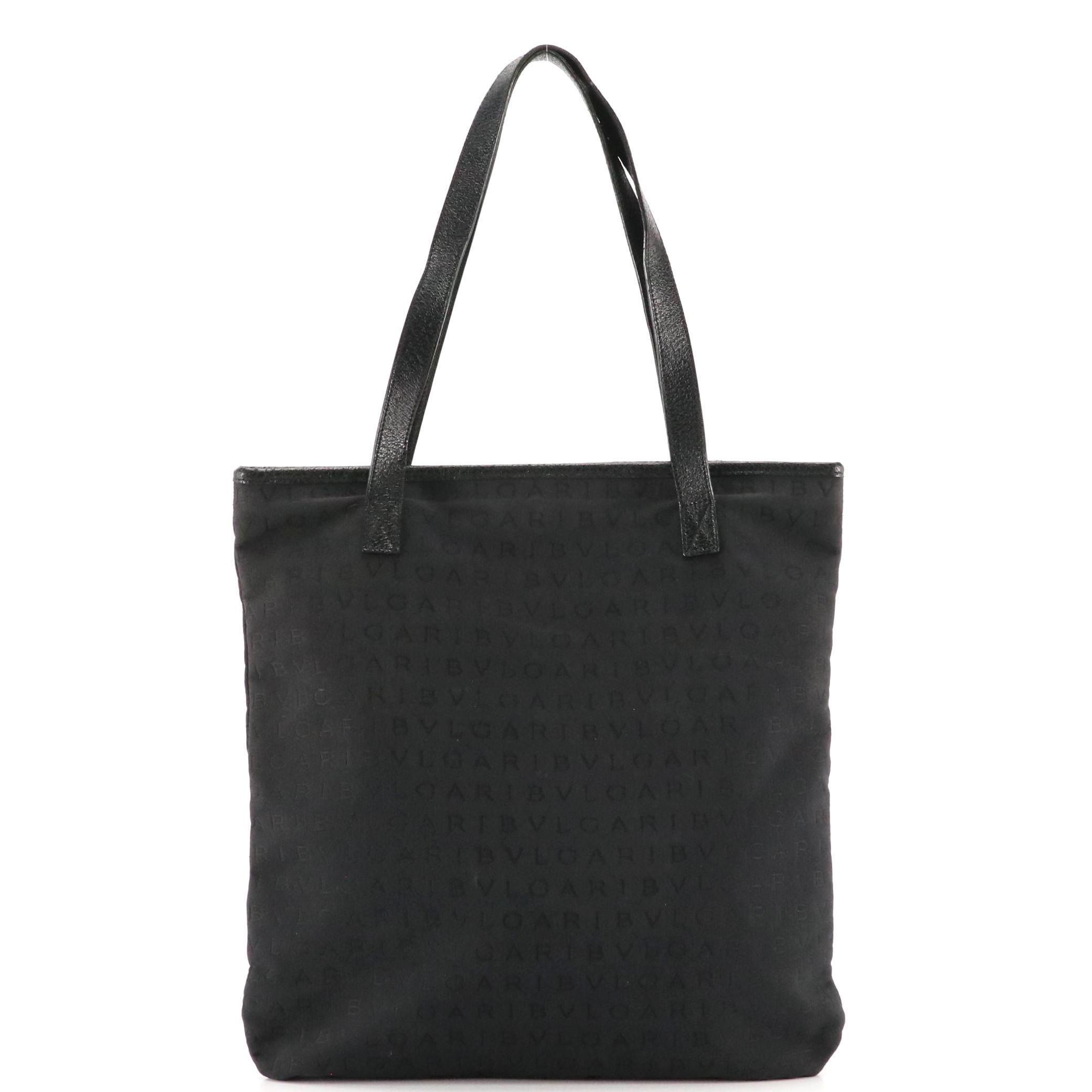 BVLGARI Tote in Black Logo Canvas and Leather Trim