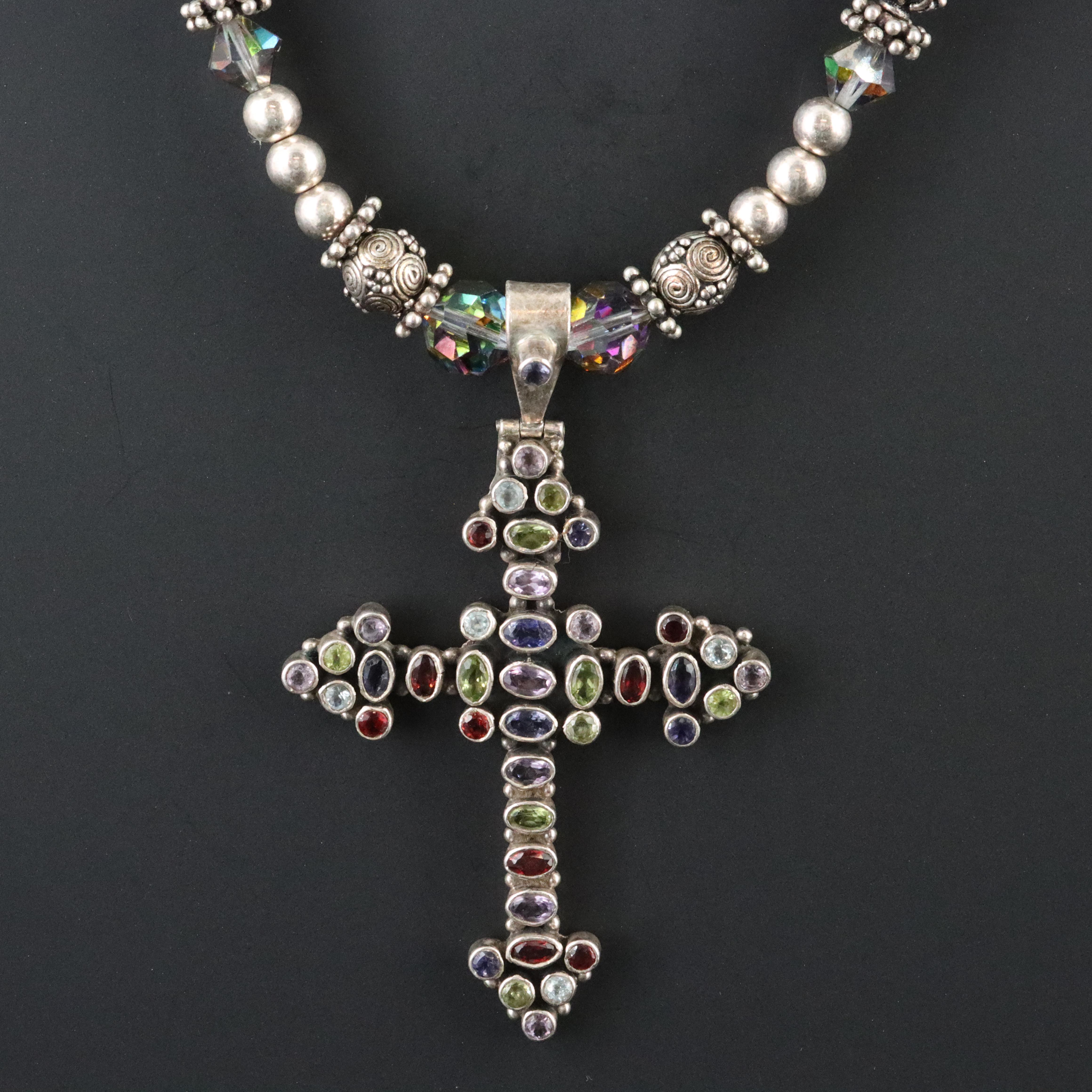 Sterling Gemstone Cross Pendant Necklace