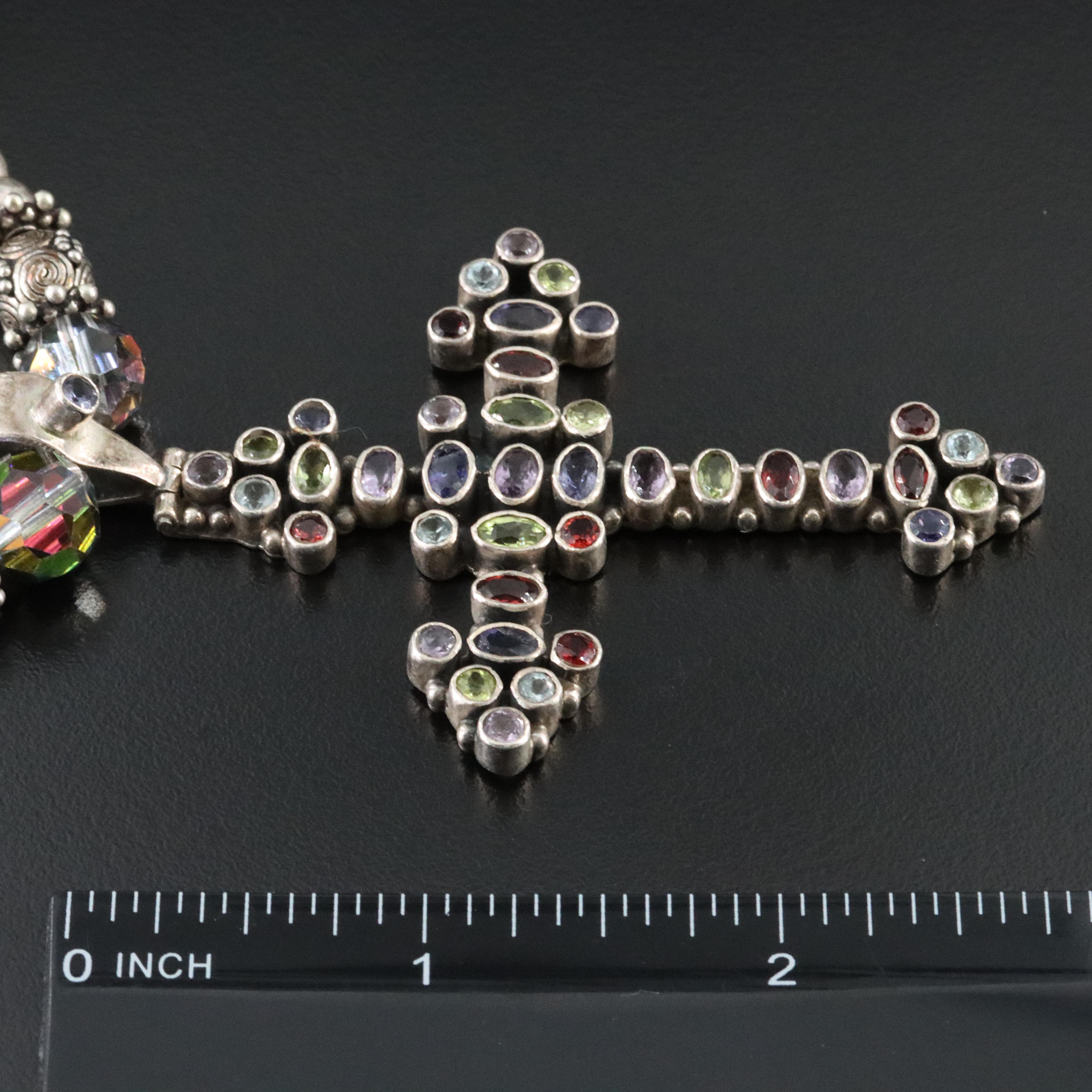 Sterling Gemstone Cross Pendant Necklace